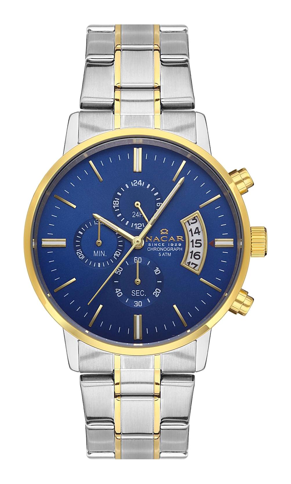 Nacar 31399181-CLM Takvimli 35 mm Gri-Sarı Metal Kordon Analog Kadın Kol Saati