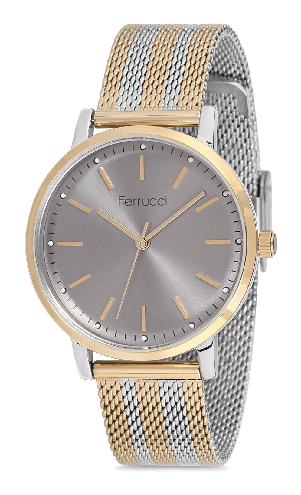 Ferrucci 9FM2350 38 mm Altın-Gri Çelik-Hasır Kordon Analog Kadın Kol Saati