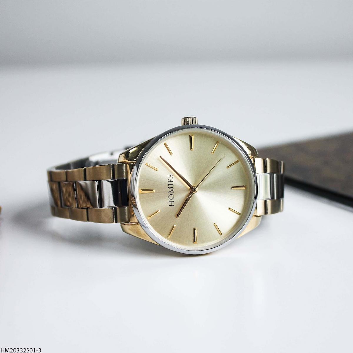 Homies HM20332S01-3 35 mm Altın-Gri Çelik Kordon Analog Kadın Kol Saati