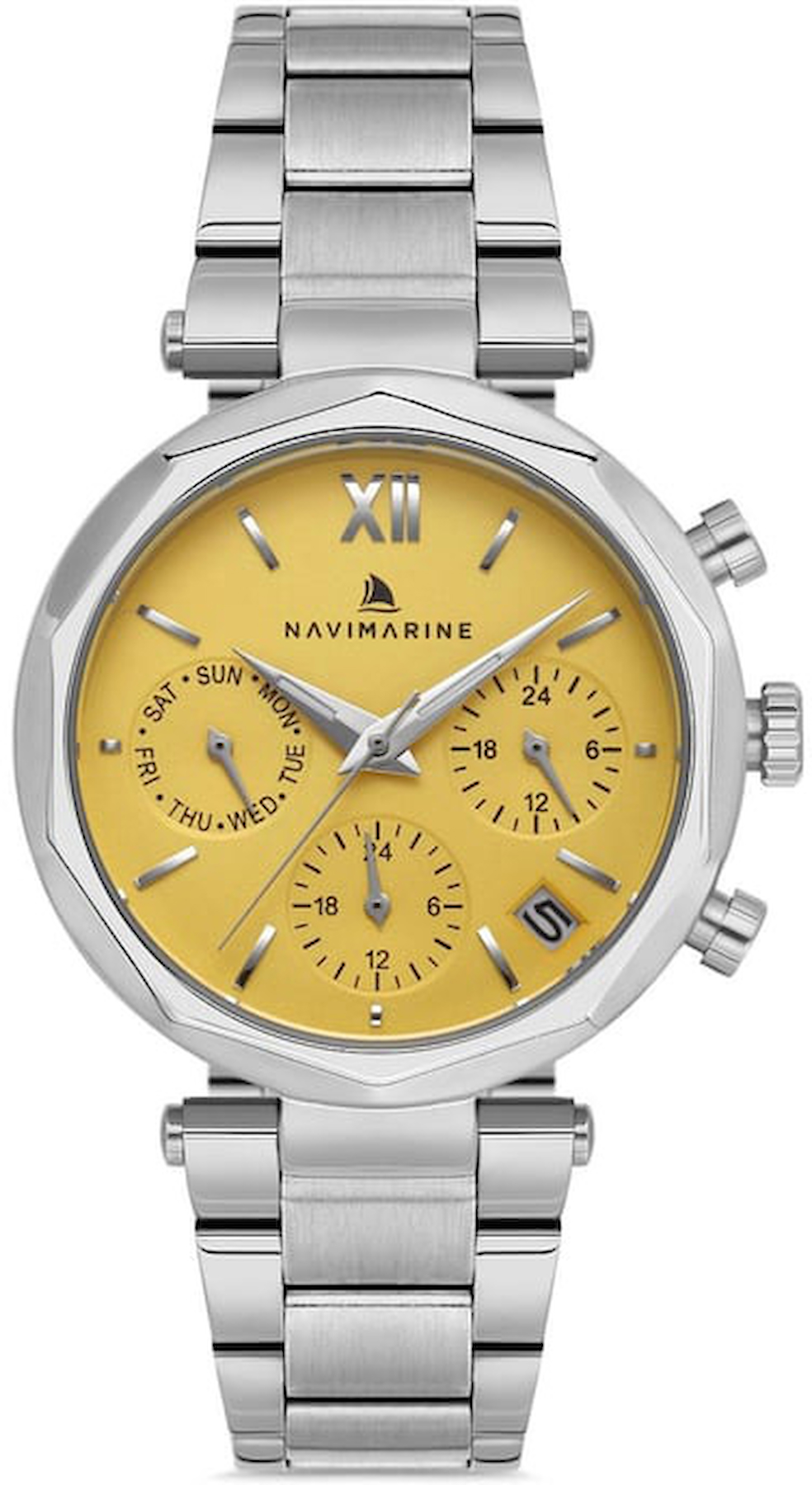 Navimarine NVM92-A12 Takvimli 34 mm Gri Çelik Kordon Analog Kadın Kol Saati