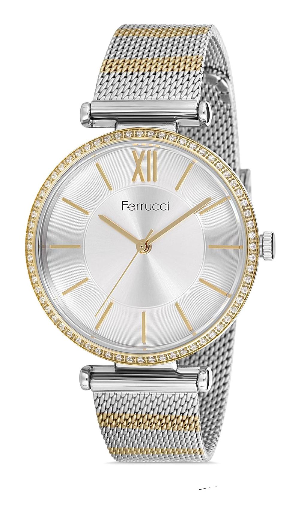 Ferrucci 9FM2099 38 mm Gri Çelik-Hasır Kordon Analog Kadın Kol Saati