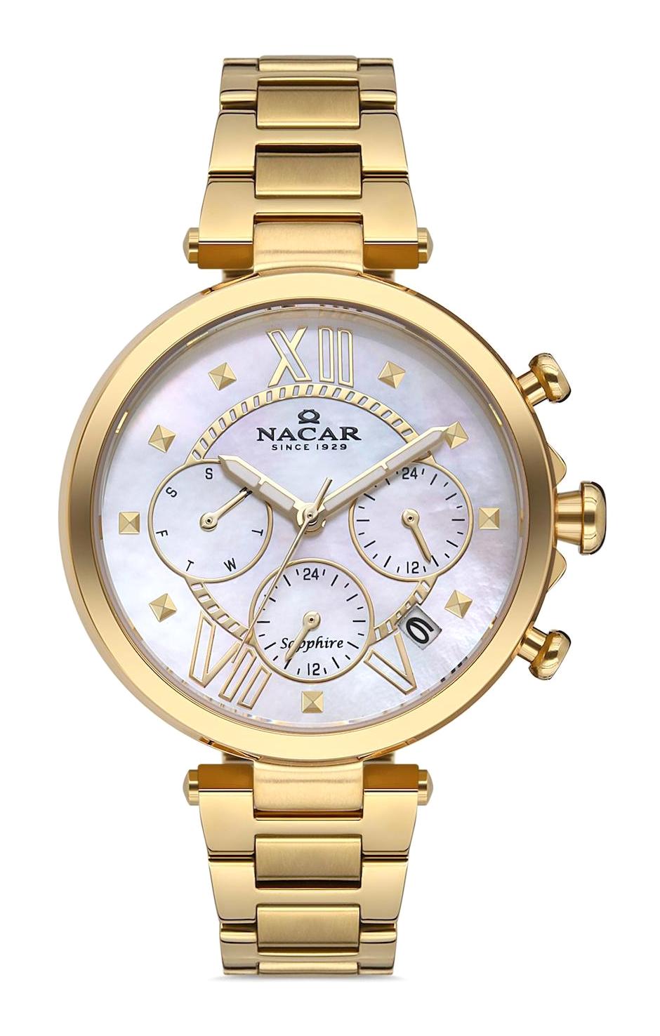 Nacar NC38-396296-DWM Takvimli 36 mm Altın Çelik Kordon Analog Kadın Kol Saati