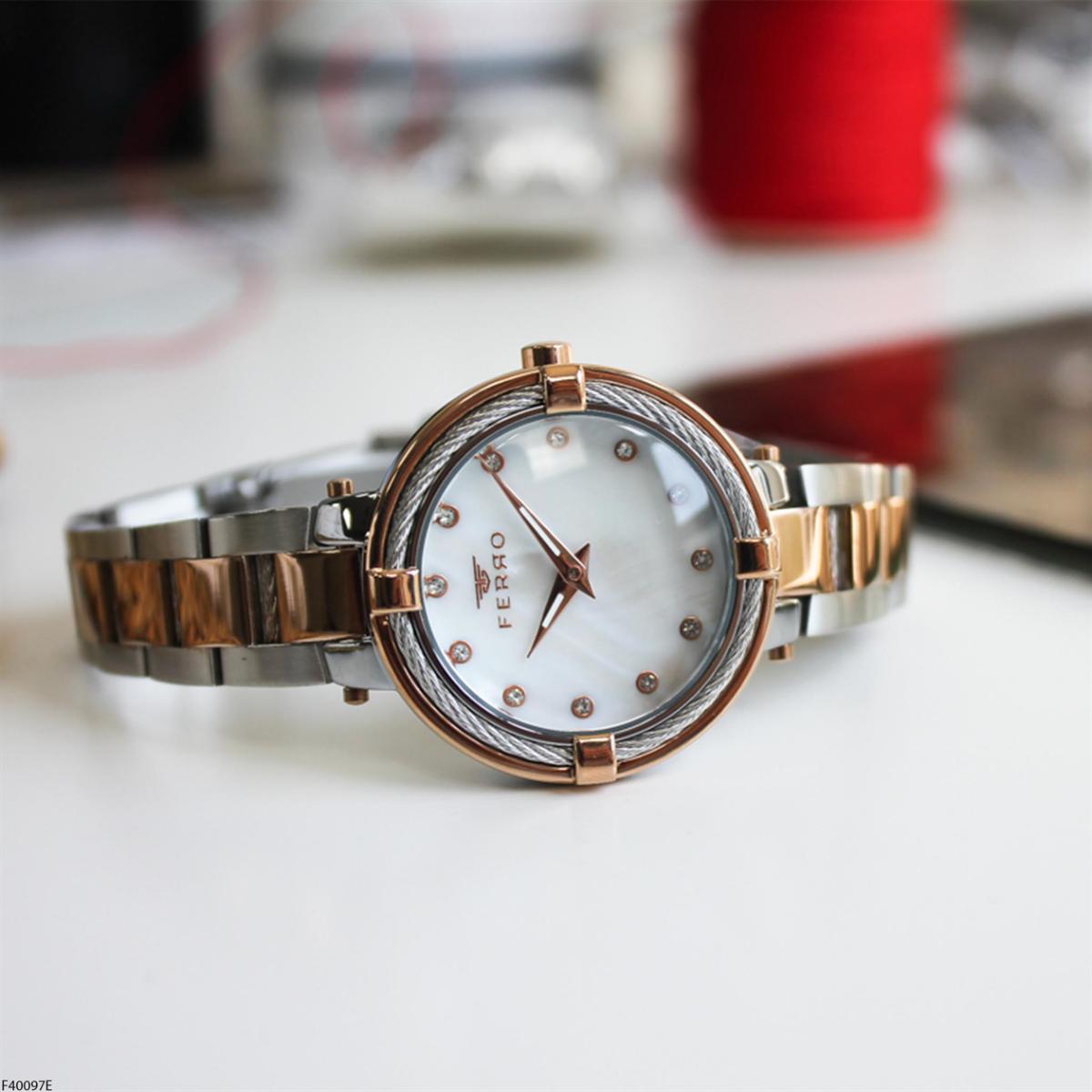 Ferro F40097E 35 mm Gri-Rose Gold Çelik Kordon Analog Kadın Kol Saati