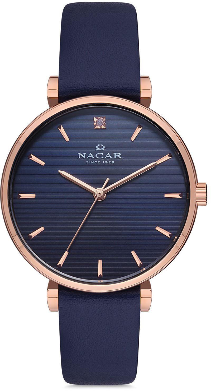 Nacar NC36-391256-RLL3 34 mm Bronz-Lacivert Deri Kordon Analog Kadın Kol Saati