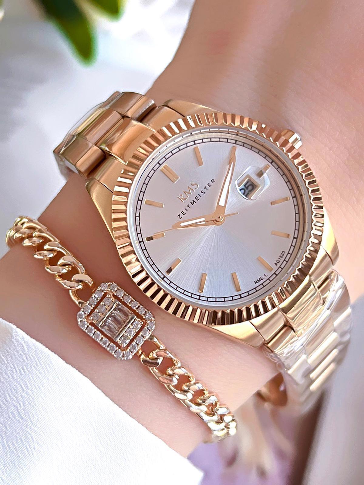 Romanson AG1530.03 Takvimli 36 mm Altın Çelik Kordon Analog Kadın Kol Saati