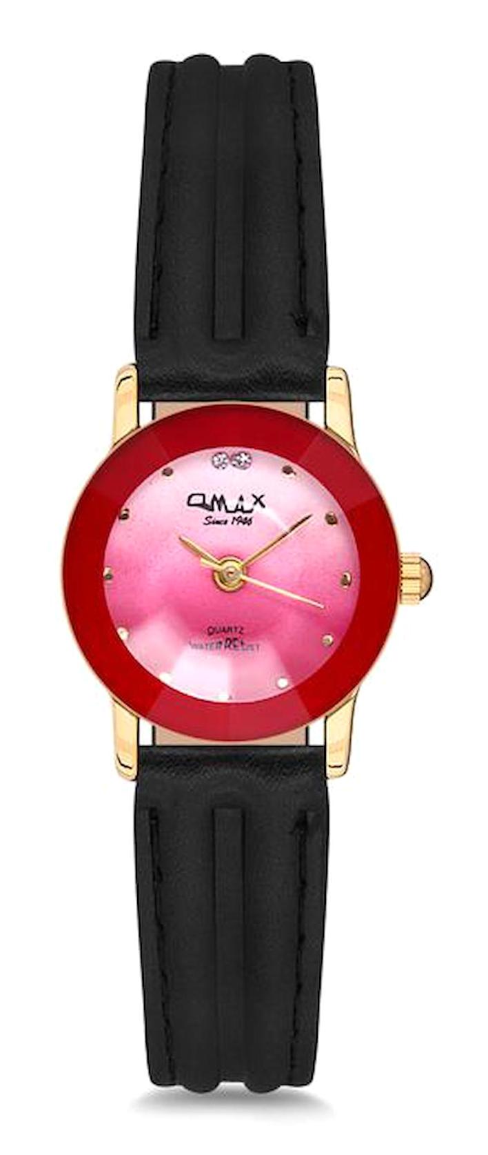 Omax 008N8314QB66 22 mm Siyah Deri Kordon Analog Kadın Kol Saati