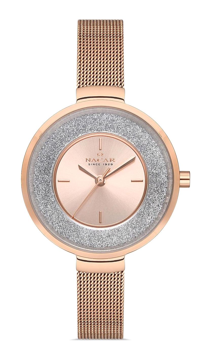 Nacar 33398855-RRMS 32 mm Rose Gold Hasır Kordon Analog Kadın Kol Saati