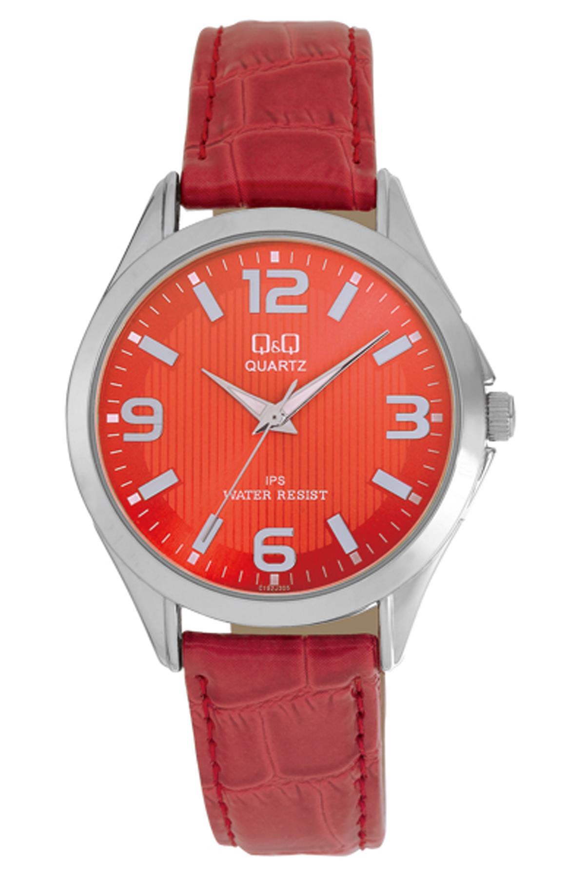Q&Q 3A505 36 mm Kırmızı Deri Kordon Analog Kadın Kol Saati