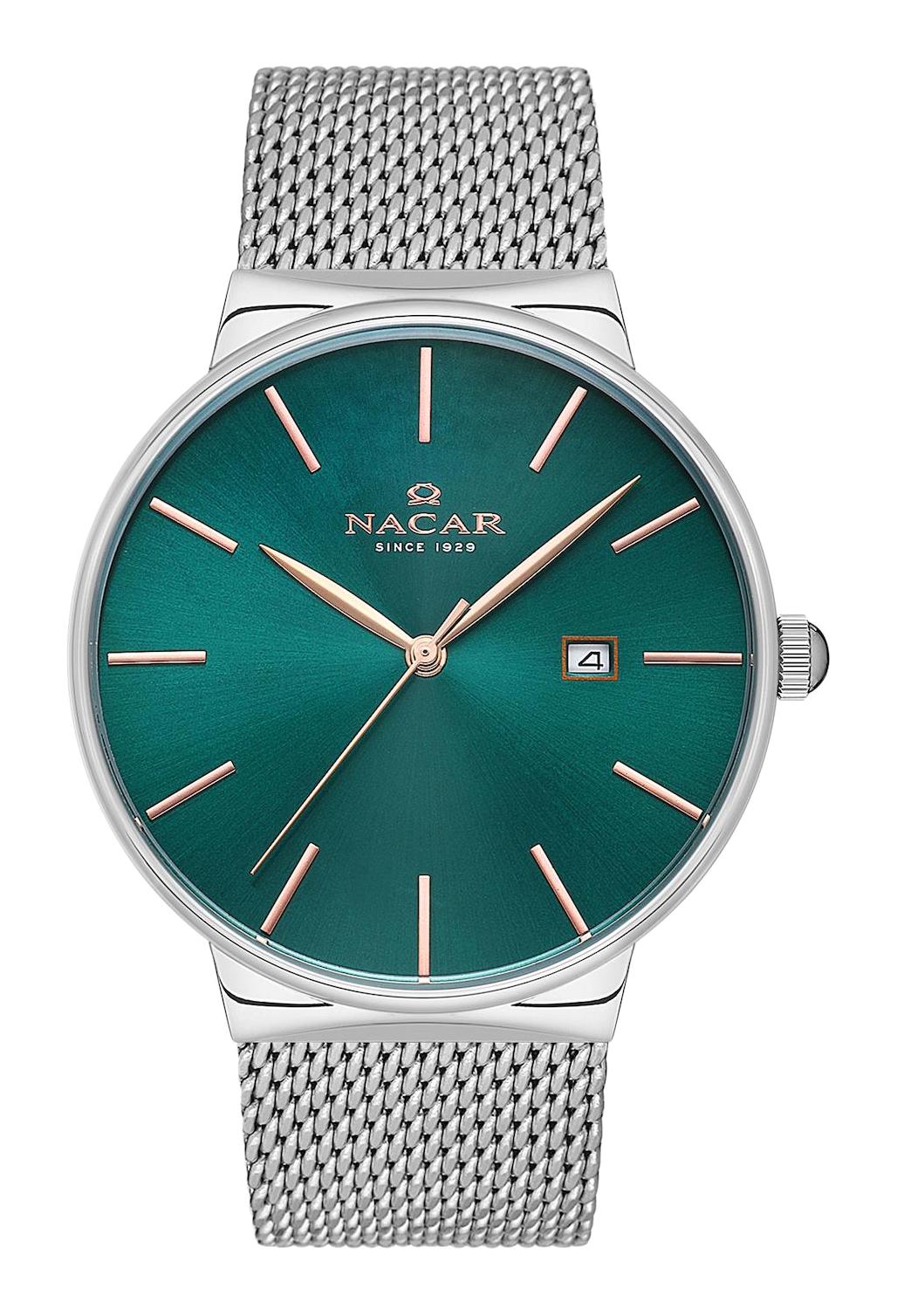 Nacar 34390431-ANRM Takvimli 32 mm Gri Hasır Kordon Analog Kadın Kol Saati