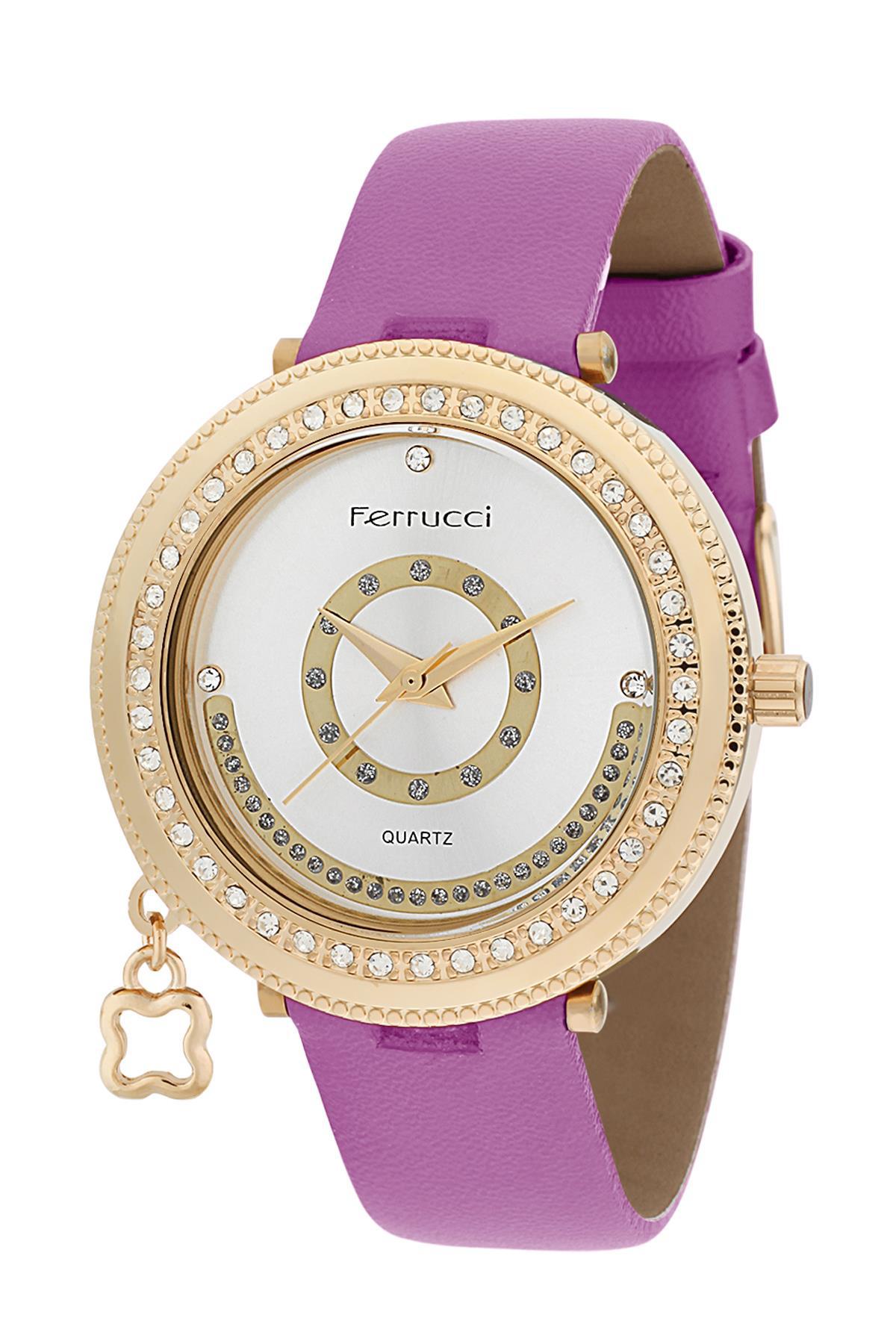 Ferrucci 8FK511 38 mm Lila Deri Kordon Analog Kadın Kol Saati