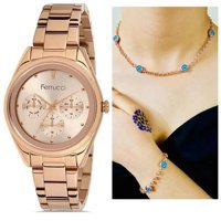 Ferrucci Takvimli 33 mm Rose Gold Çelik Kordon Analog Kadın Kol Saati