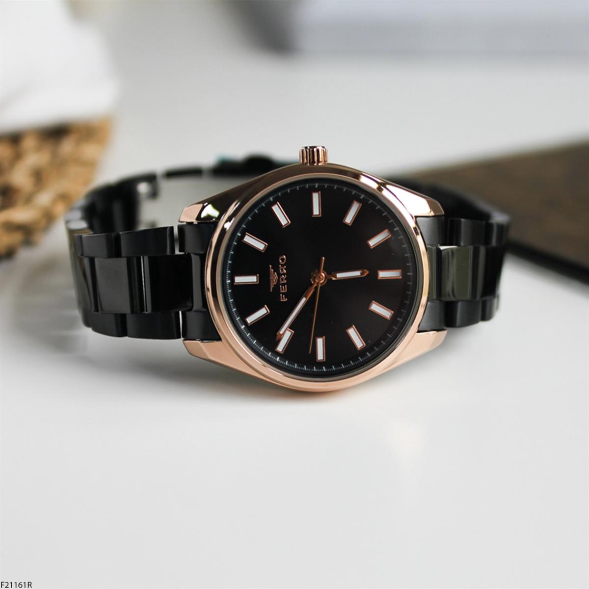 Ferro F21161R 36 mm Siyah Metal Kordon Analog Kadın Kol Saati