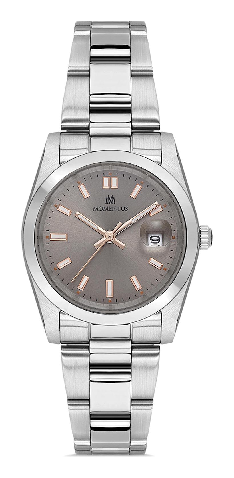 Momentus CW136S-03SR Takvimli 31 mm Gri Çelik Kordon Analog Kadın Kol Saati
