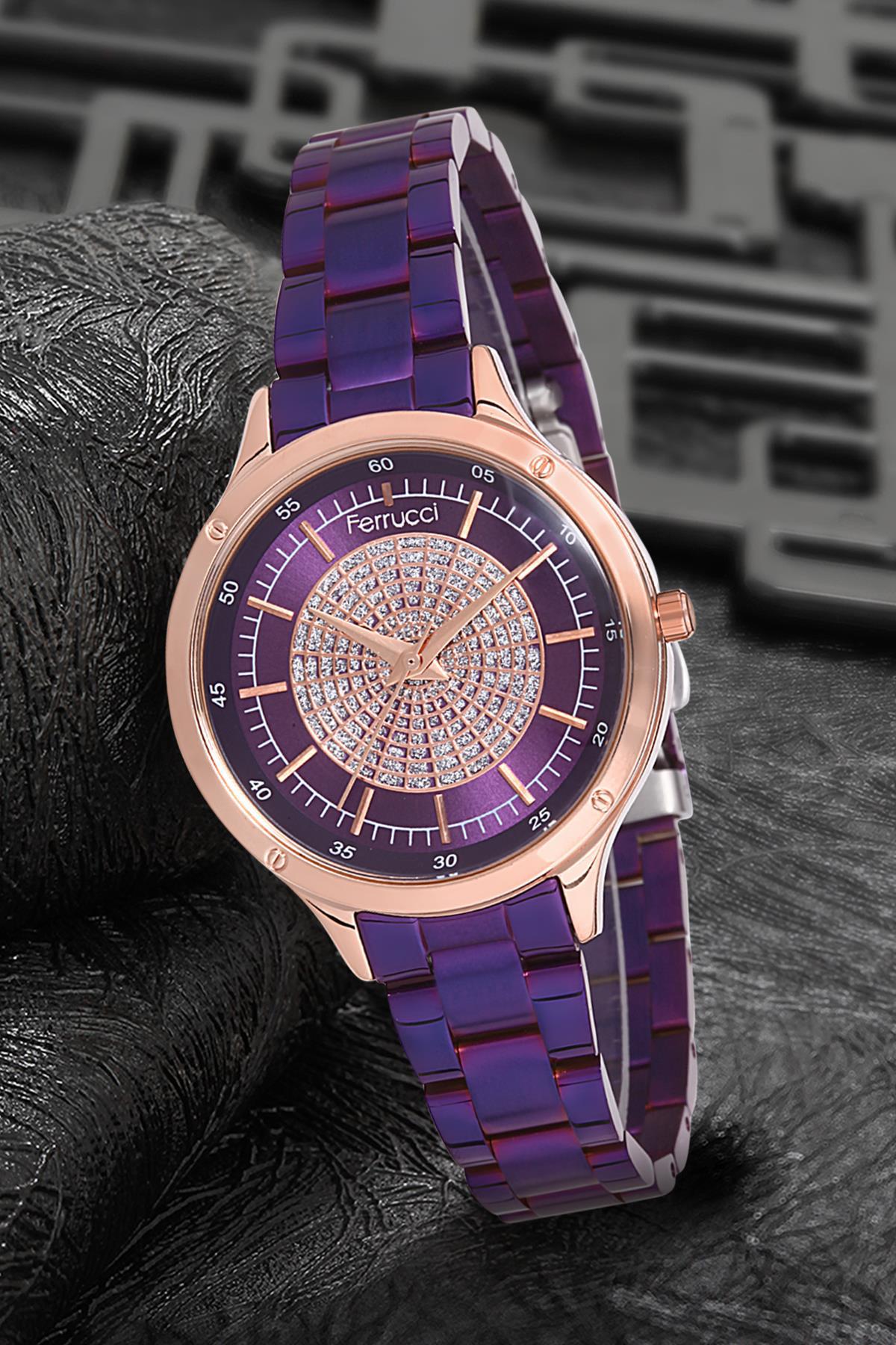 Ferrucci 9FM1670 38 mm Mor Metal Kordon Analog Kadın Kol Saati