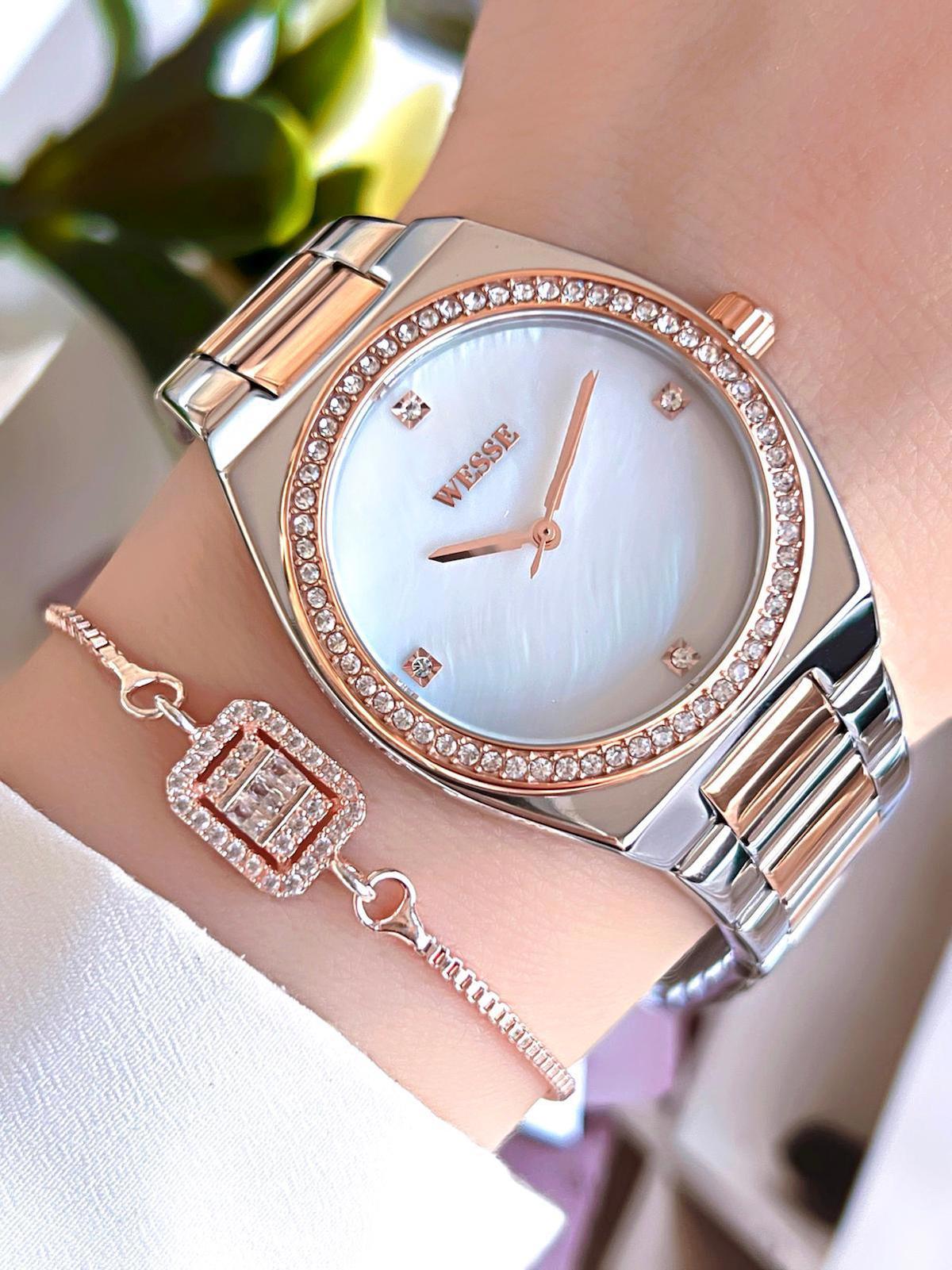 Wesse BWL112005 36 mm Altın-Gri Çelik Kordon Analog Kadın Kol Saati