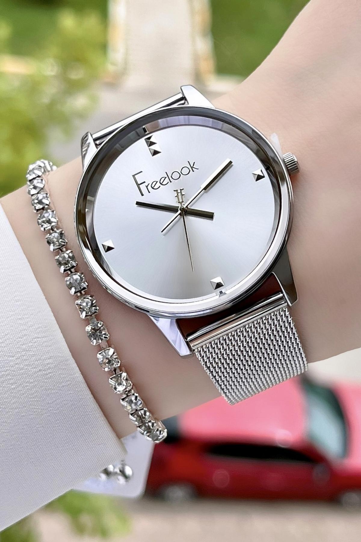 Freelook FLISTE19 35 mm Gri Çelik Kordon Analog Kadın Kol Saati