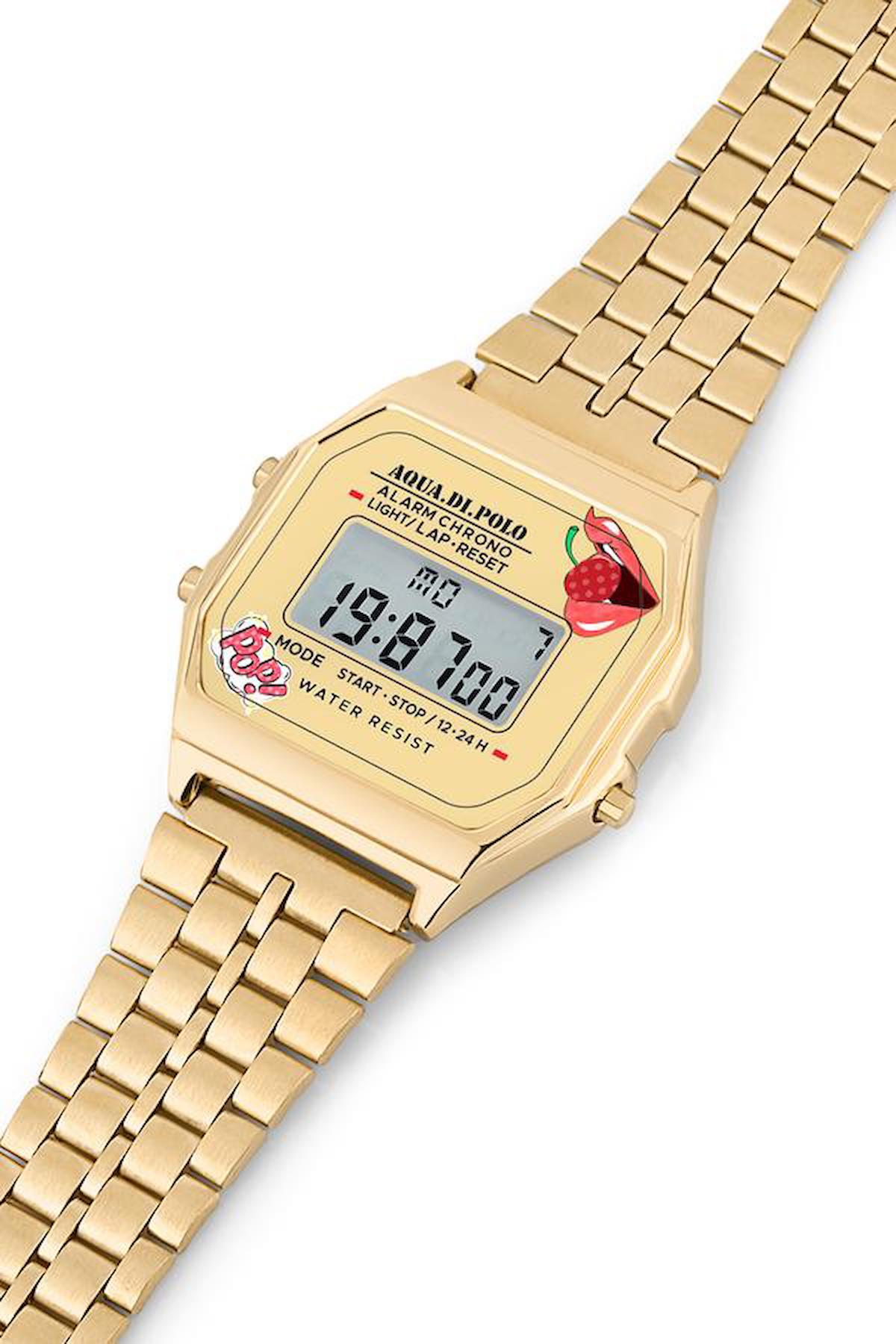 Aqua Di Polo APWA063503 Takvimli 38 mm Altın Metal Kordon Dijital Kadın Kol Saati