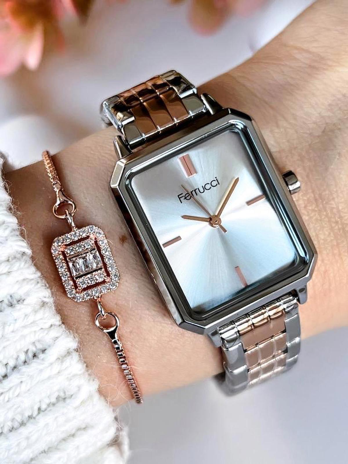 Ferrucci FC.136001.M06 36 mm Gri-Rose Gold Çelik Kordon Analog Kadın Kol Saati