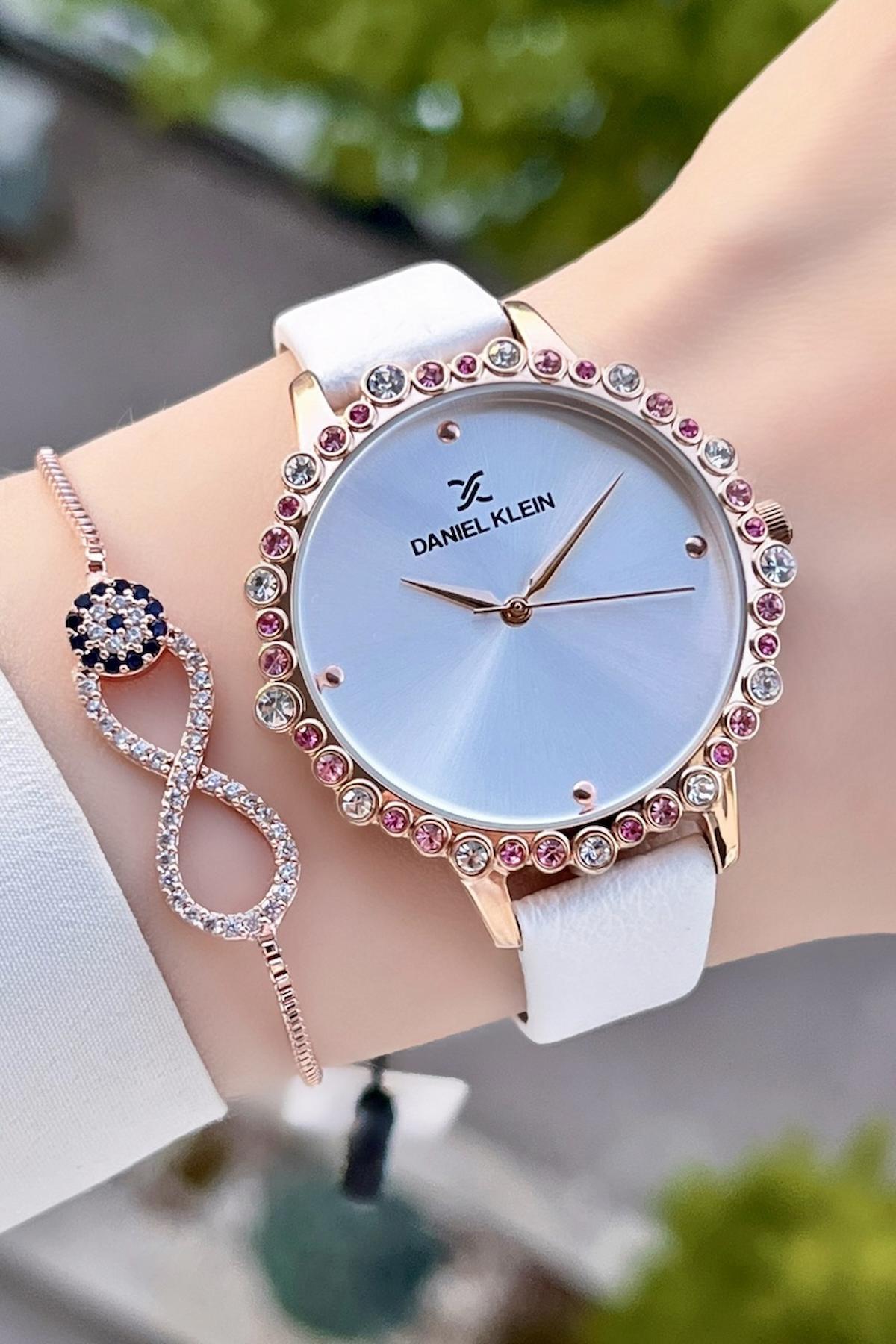 Daniel Klein DKISTE285 36 mm Beyaz Deri Kordon Analog Kadın Kol Saati