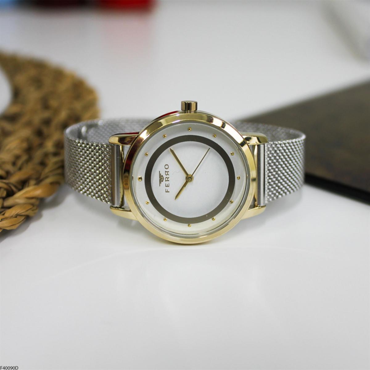 Ferro F40090D 35 mm Gri Metal Kordon Analog Kadın Kol Saati