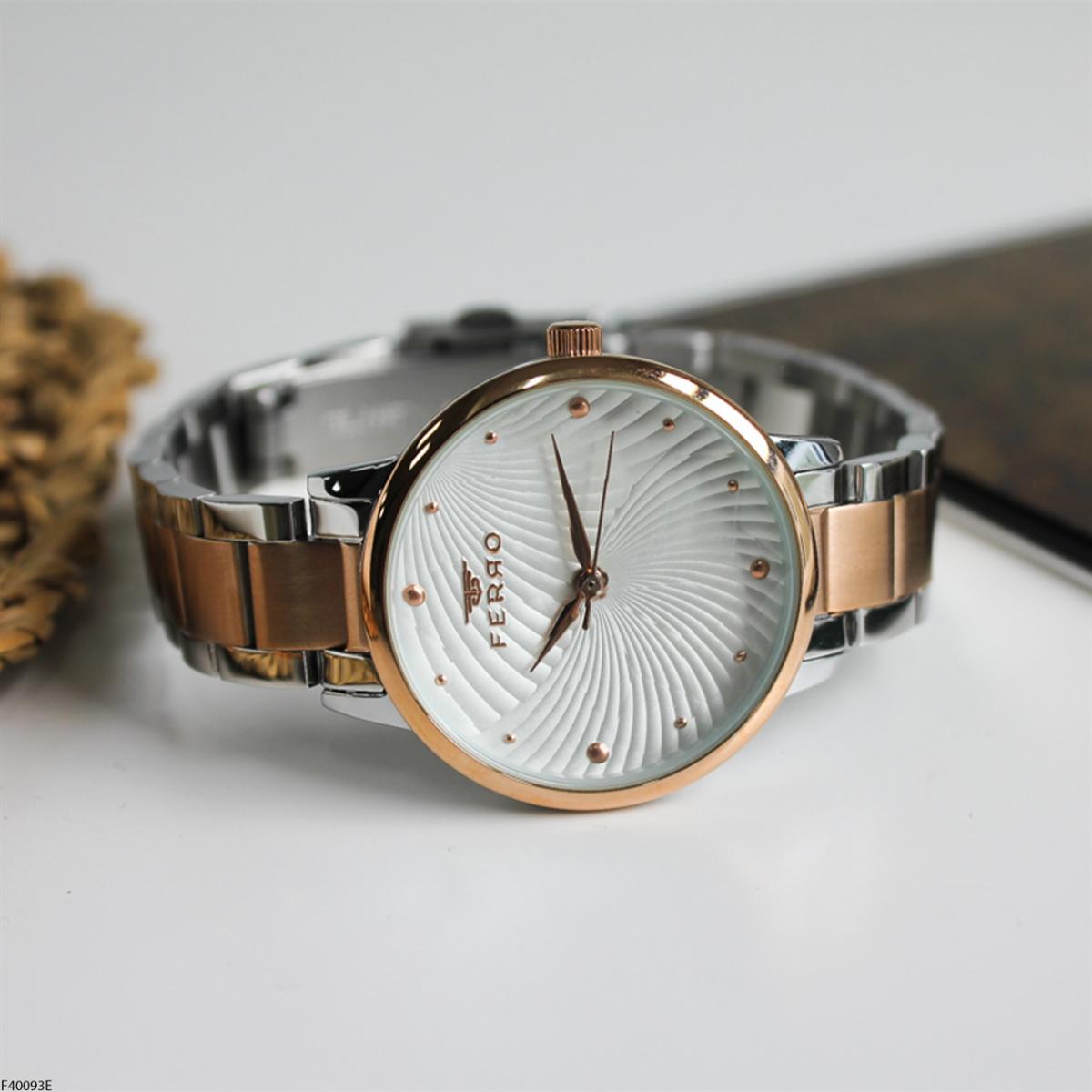 Ferro F40093E 36 mm Gri-Rose Gold Metal Kordon Analog Kadın Kol Saati