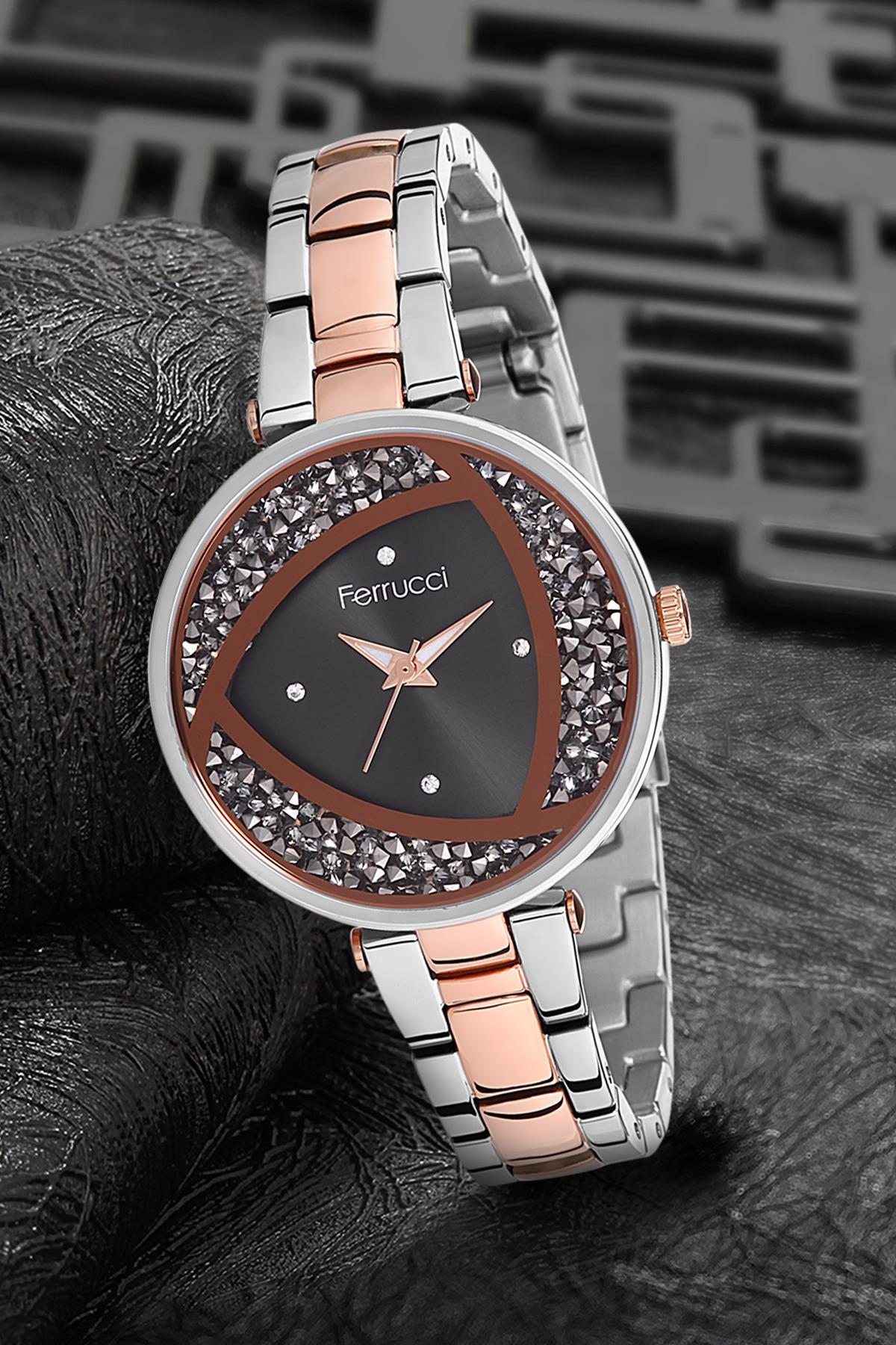 Ferrucci 9FM1508 38 mm Gri-Rose Gold Metal Kordon Analog Kadın Kol Saati