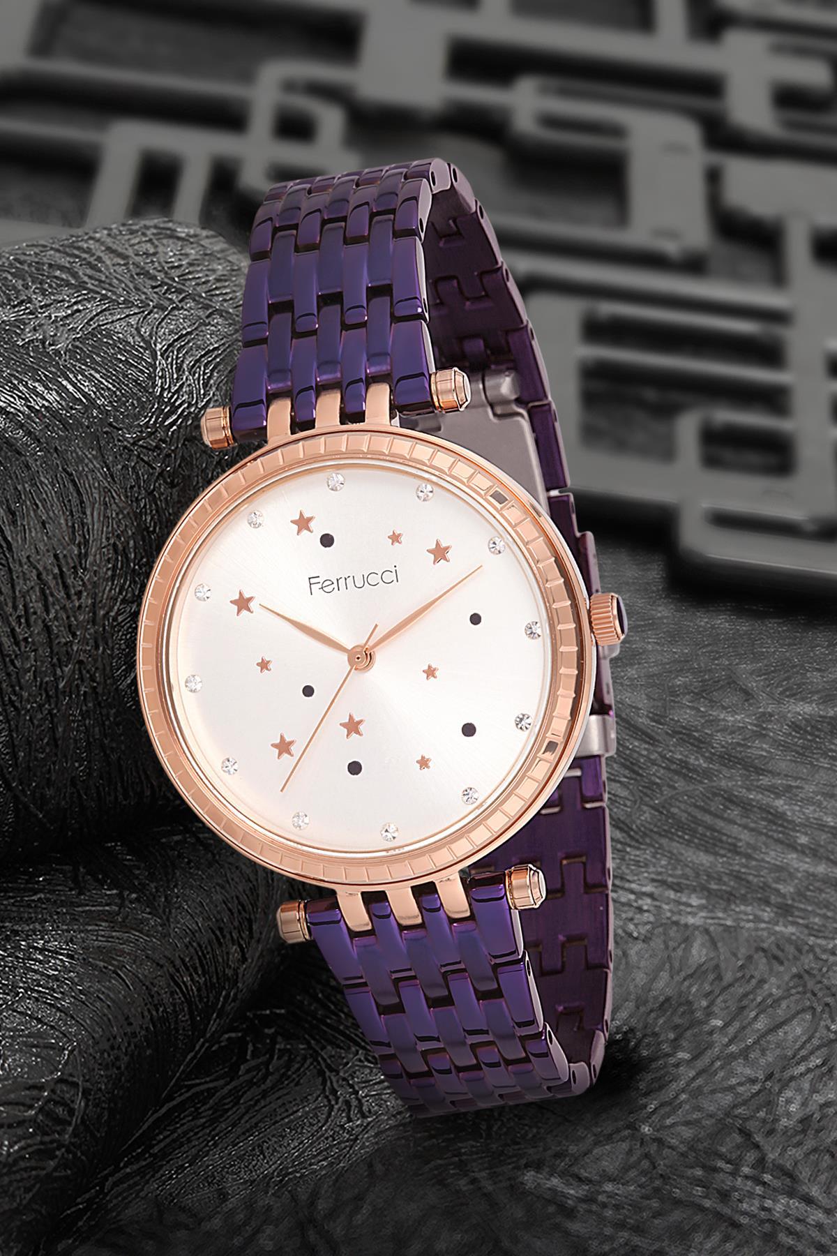 Ferrucci 9FM2014 38 mm Mor Metal Kordon Analog Kadın Kol Saati