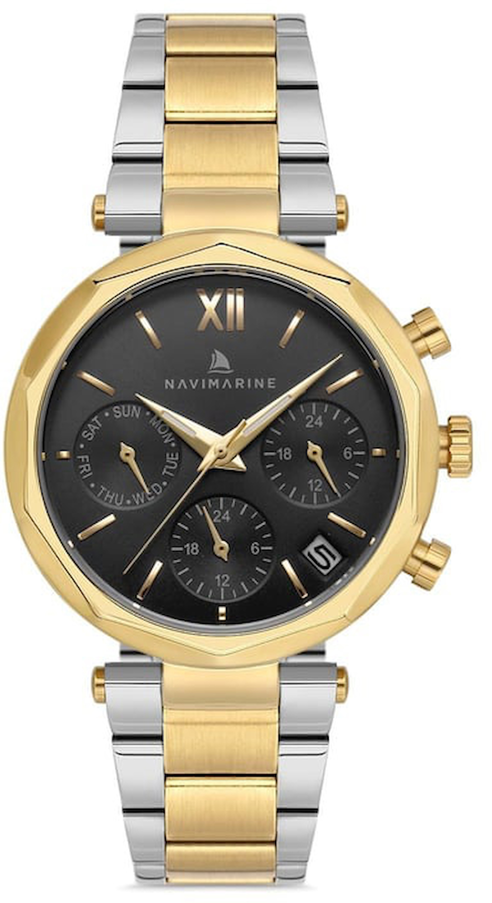 Navimarine NVM92-D2 Takvimli 34 mm Altın-Gri Çelik Kordon Analog Kadın Kol Saati