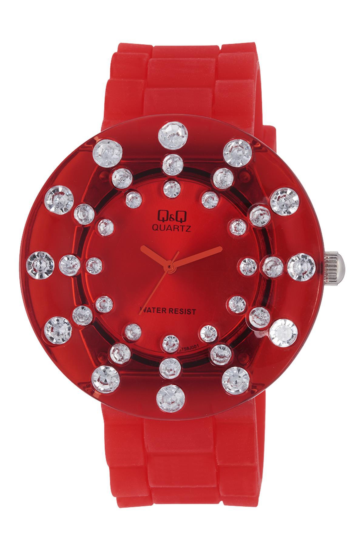 Q&Q 3A148 36 mm Kırmızı Silikon Kordon Analog Kadın Kol Saati