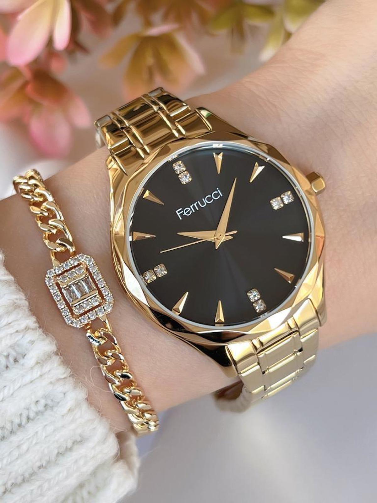 Ferrucci FC.14215.M09 38 mm Altın Çelik Kordon Analog Kadın Kol Saati