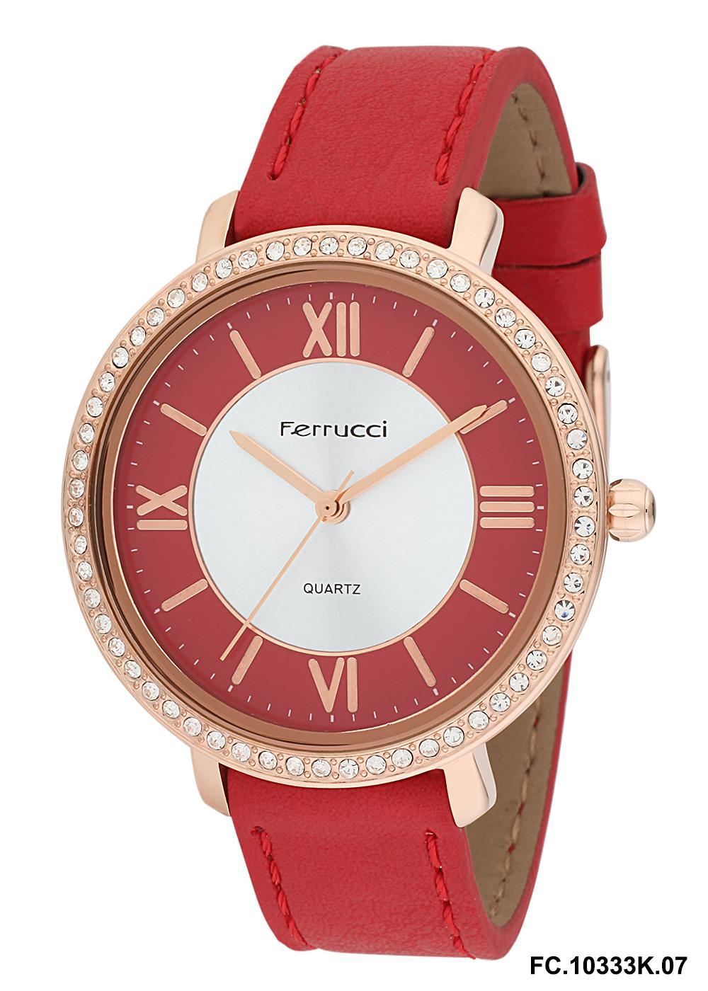 Ferrucci 2FK2114 38 mm Kırmızı Deri Kordon Analog Kadın Kol Saati