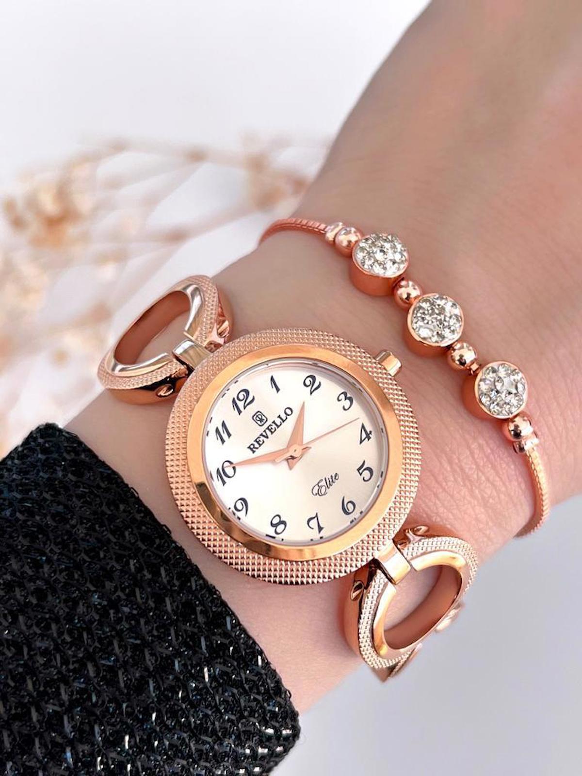 Revello RES-1449.E 36 mm Bronz Çelik Kordon Analog Kadın Kol Saati