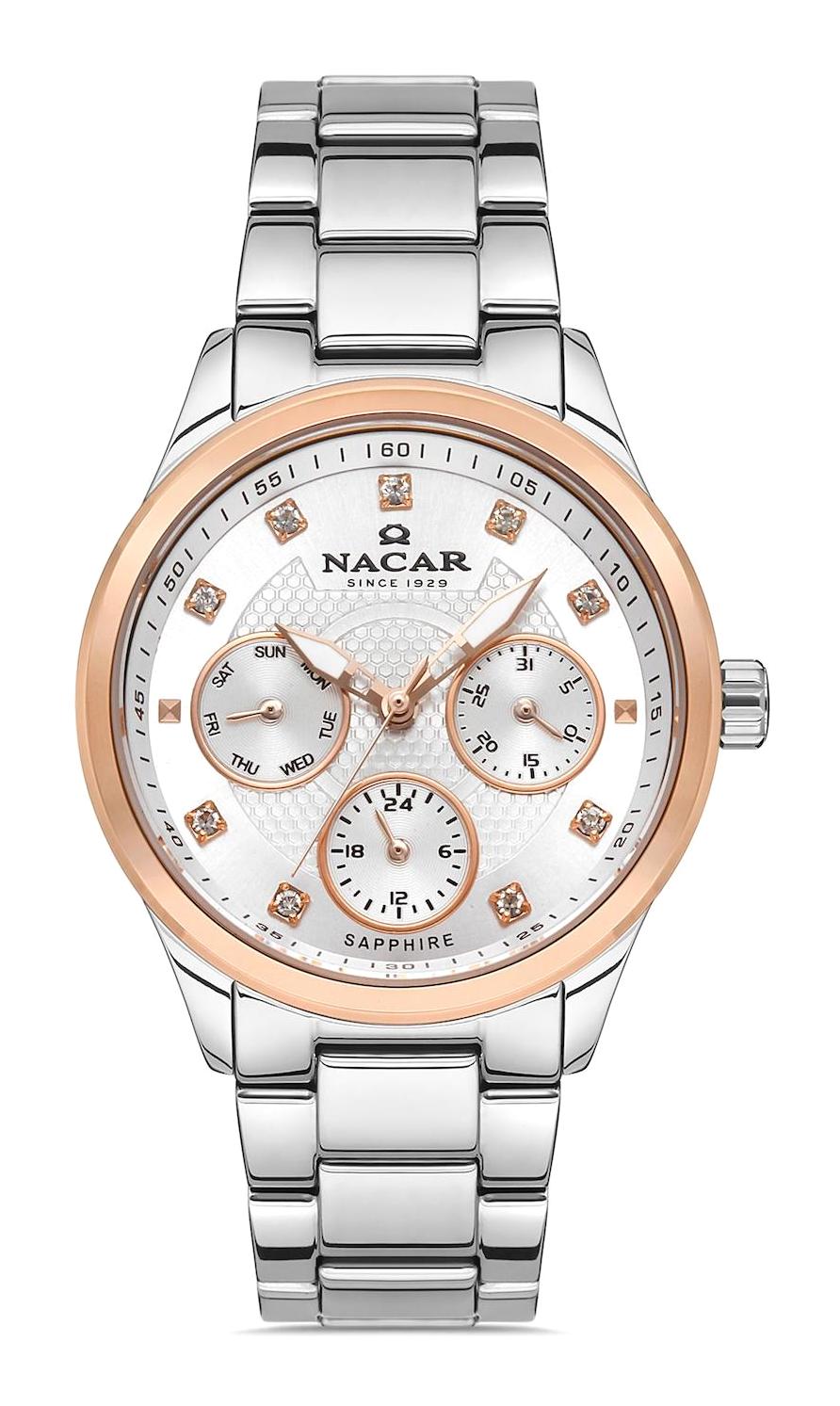 Nacar 38396205-EWM Takvimli 35 mm Gri Metal Kordon Analog Kadın Kol Saati
