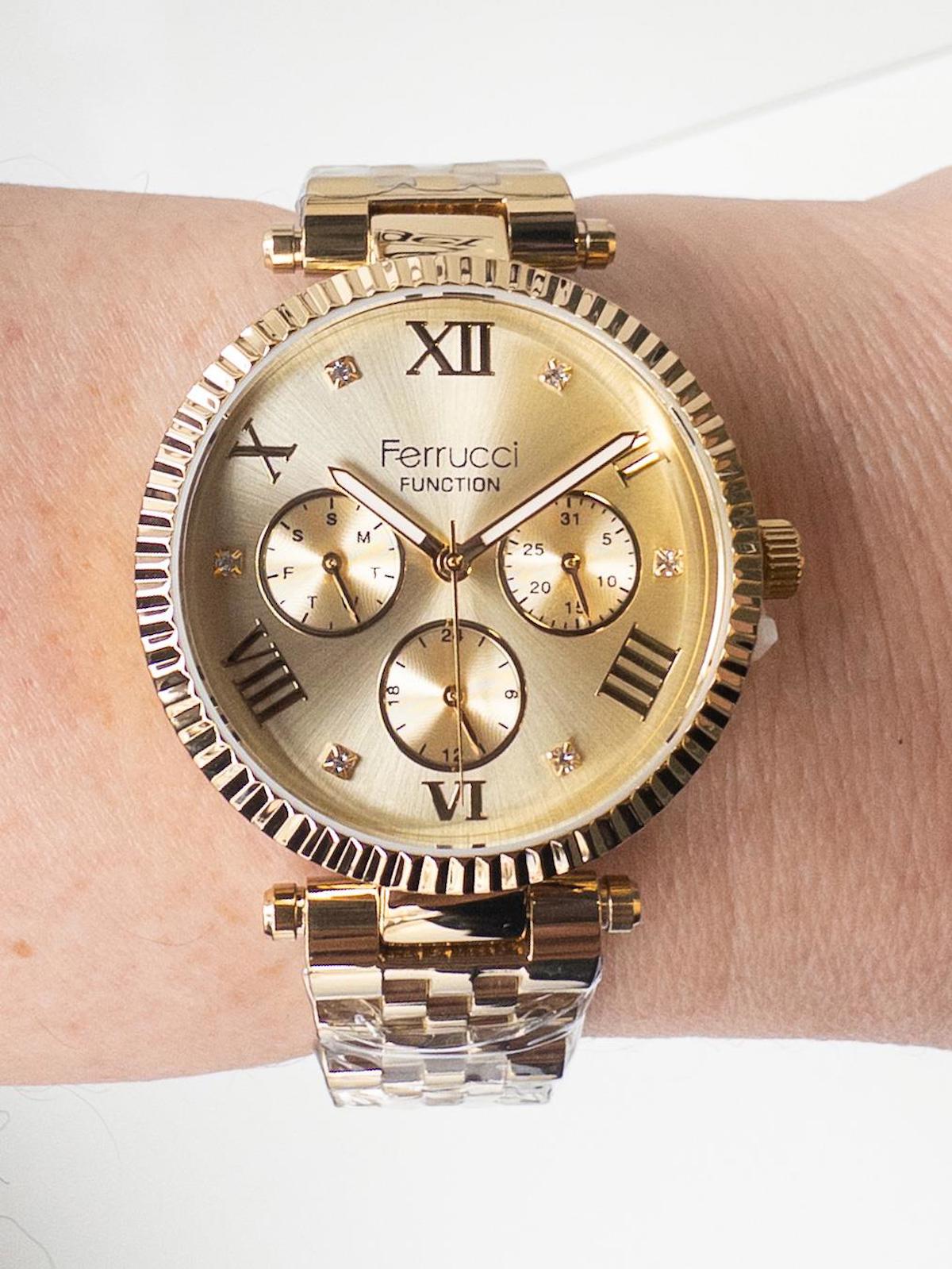 Ferrucci Takvimli 34 mm Altın Çelik Kordon Analog Kadın Kol Saati