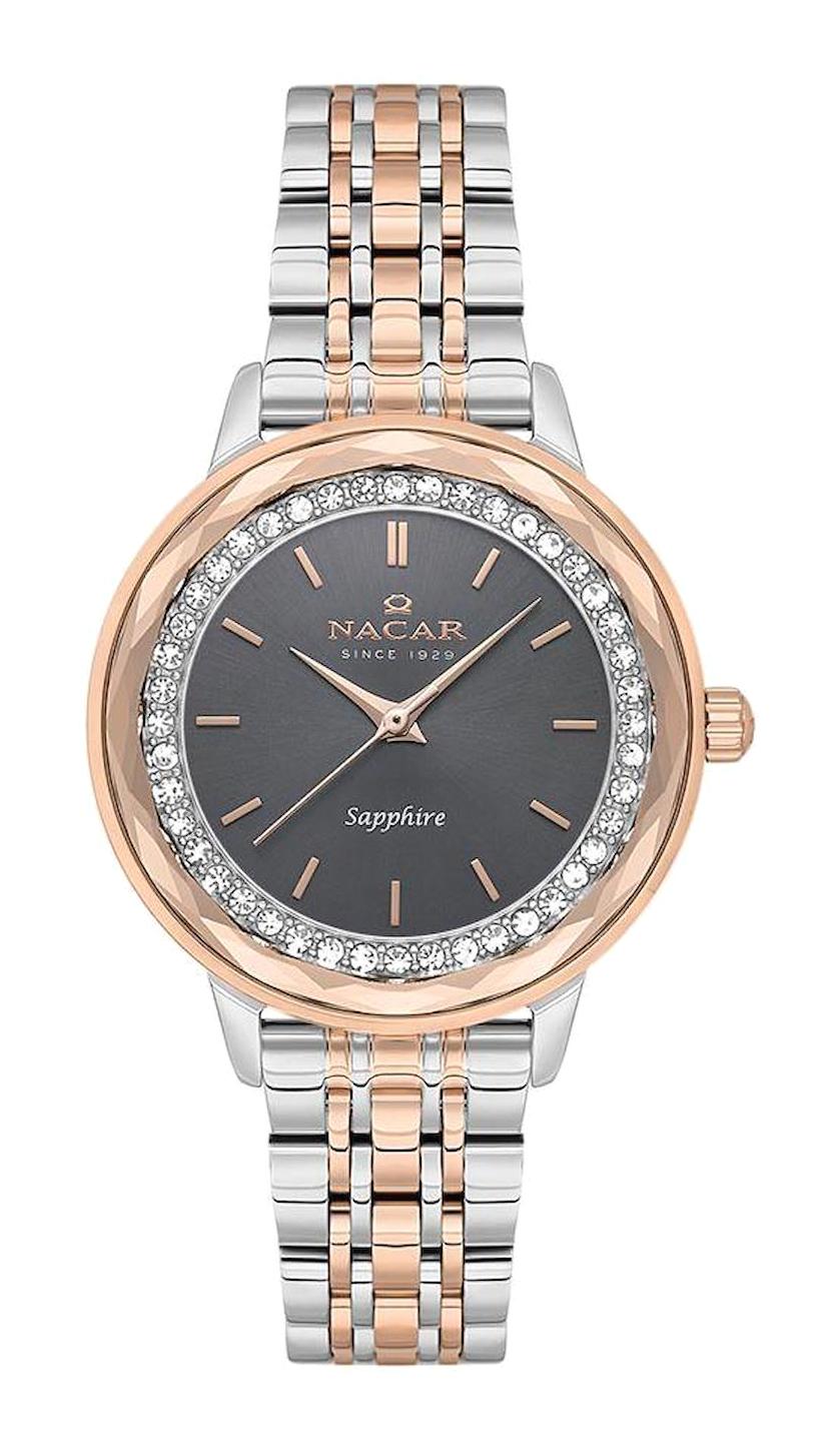 Nacar 398223EGMS 32 mm Gri-Rose Gold Metal Kordon Analog Kadın Kol Saati