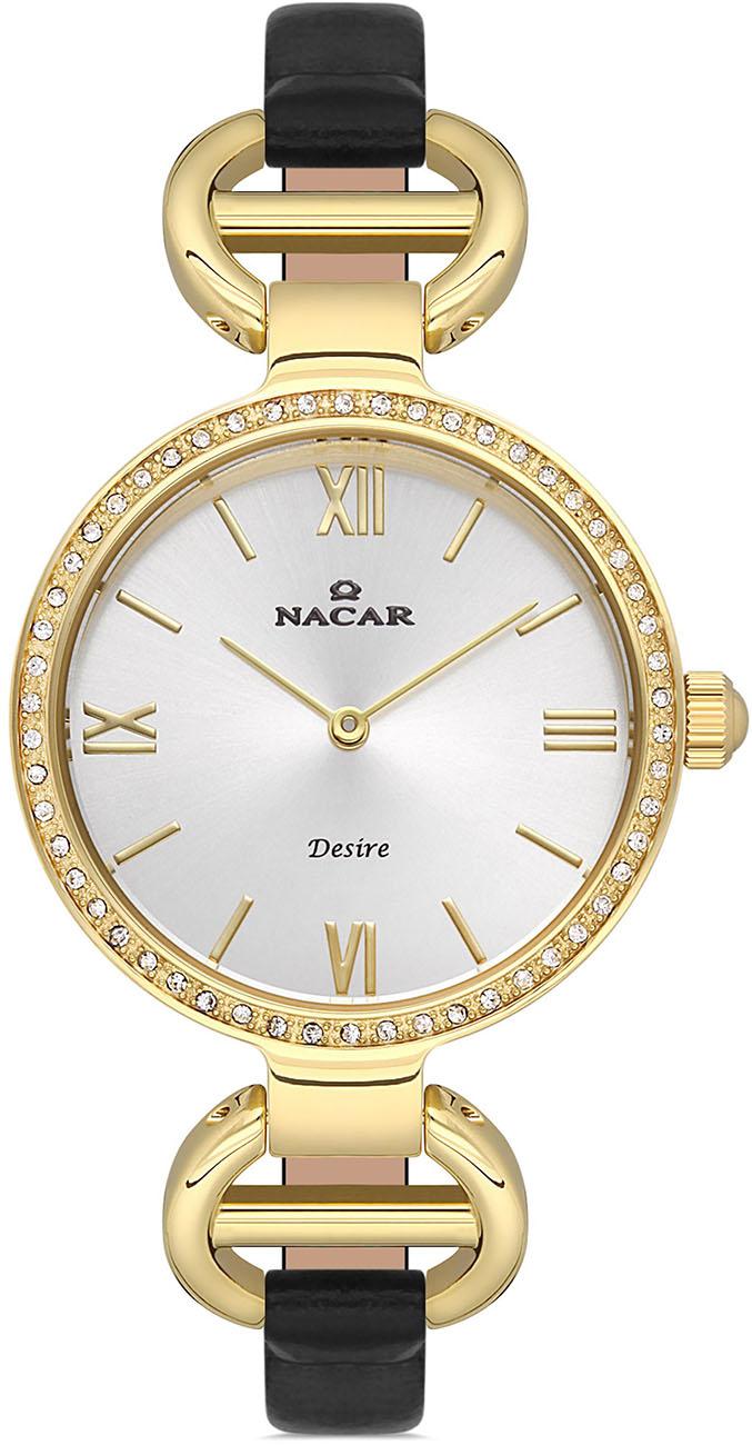 Nacar 10-3931013-DSL1S 34 mm Siyah Deri Kordon Analog Kadın Kol Saati