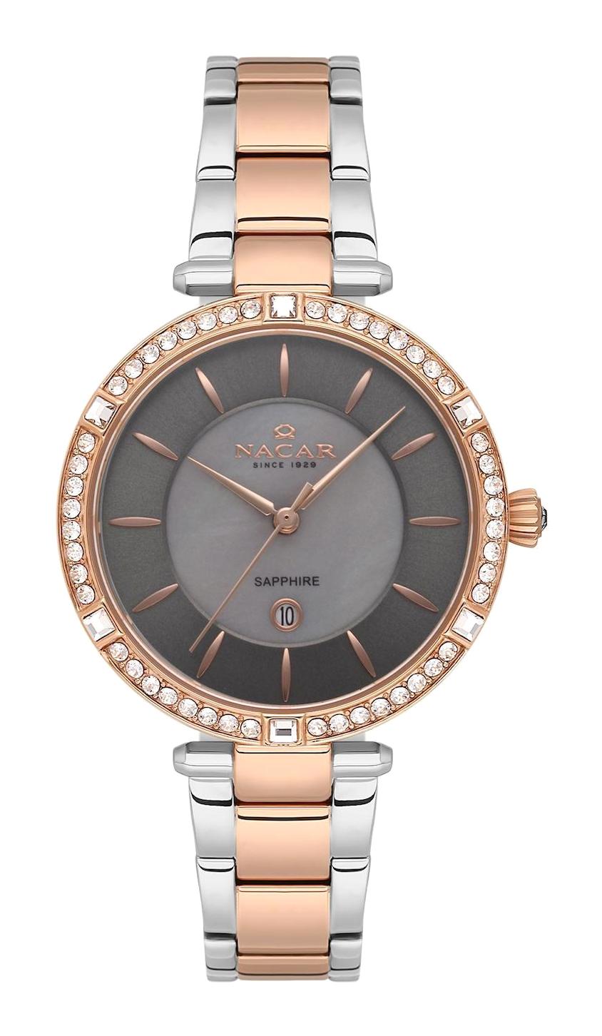 Nacar 3439B662-EGMS Takvimli 33 mm Gri-Rose Gold Metal Kordon Analog Kadın Kol Saati