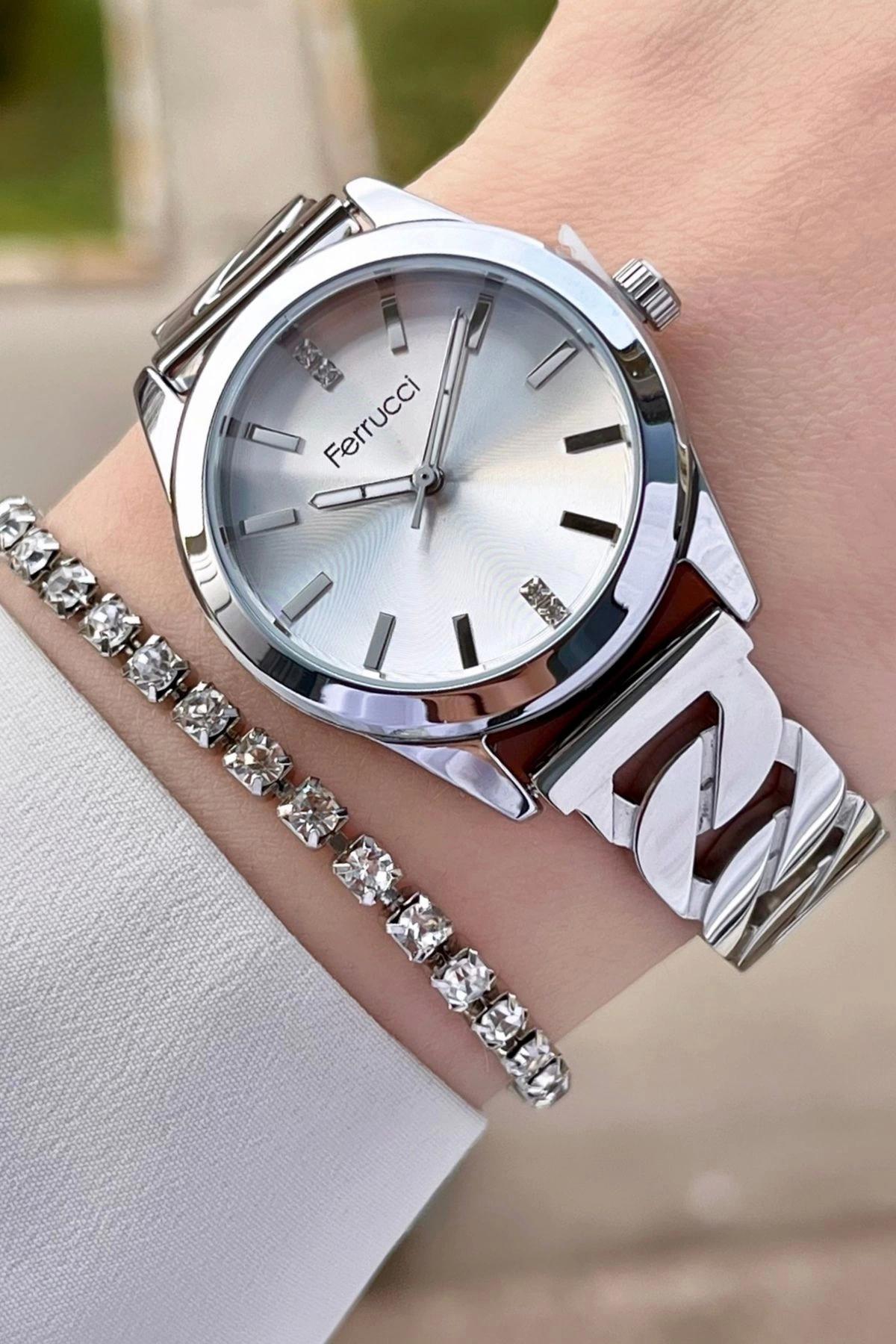 Ferrucci FCISTE255 35 mm Gri Çelik Kordon Analog Kadın Kol Saati