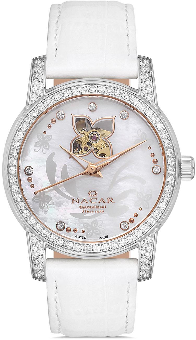 Nacar 02-39SS22-AMRL11 36 mm Beyaz Deri Kordon Analog Kadın Kol Saati
