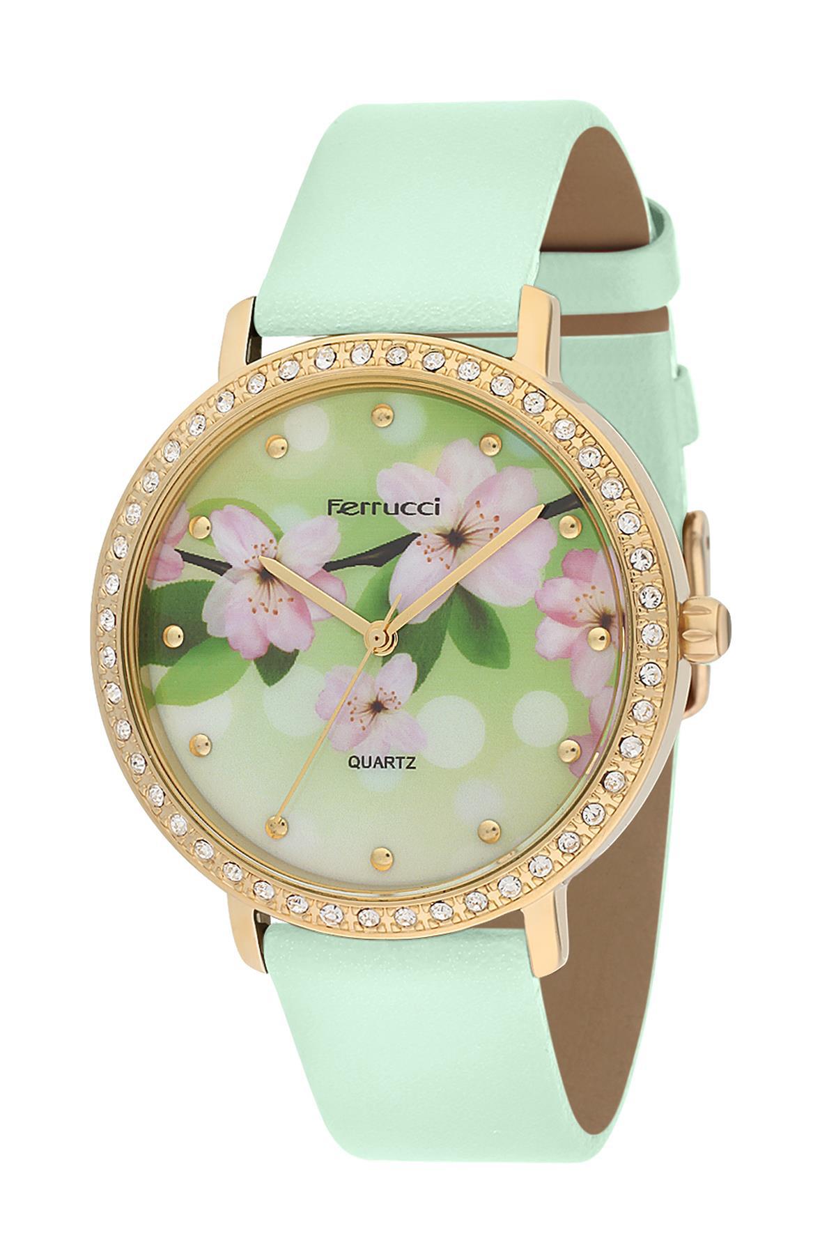 Ferrucci 8FK16 39 mm Mavi Deri Kordon Analog Kadın Kol Saati