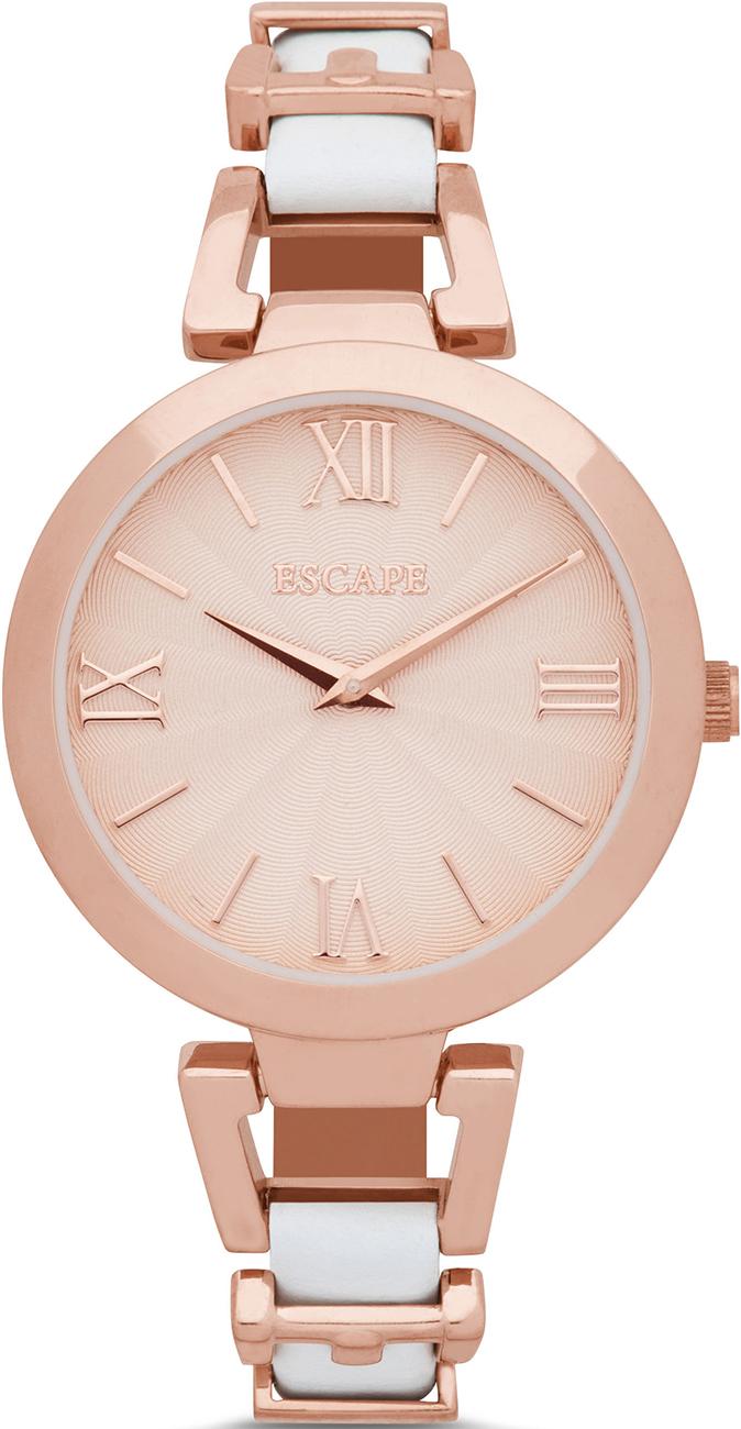 Escape EC1100-203 34 mm Beyaz Rose Gold Deri Kordon Analog Kadın Kol Saati