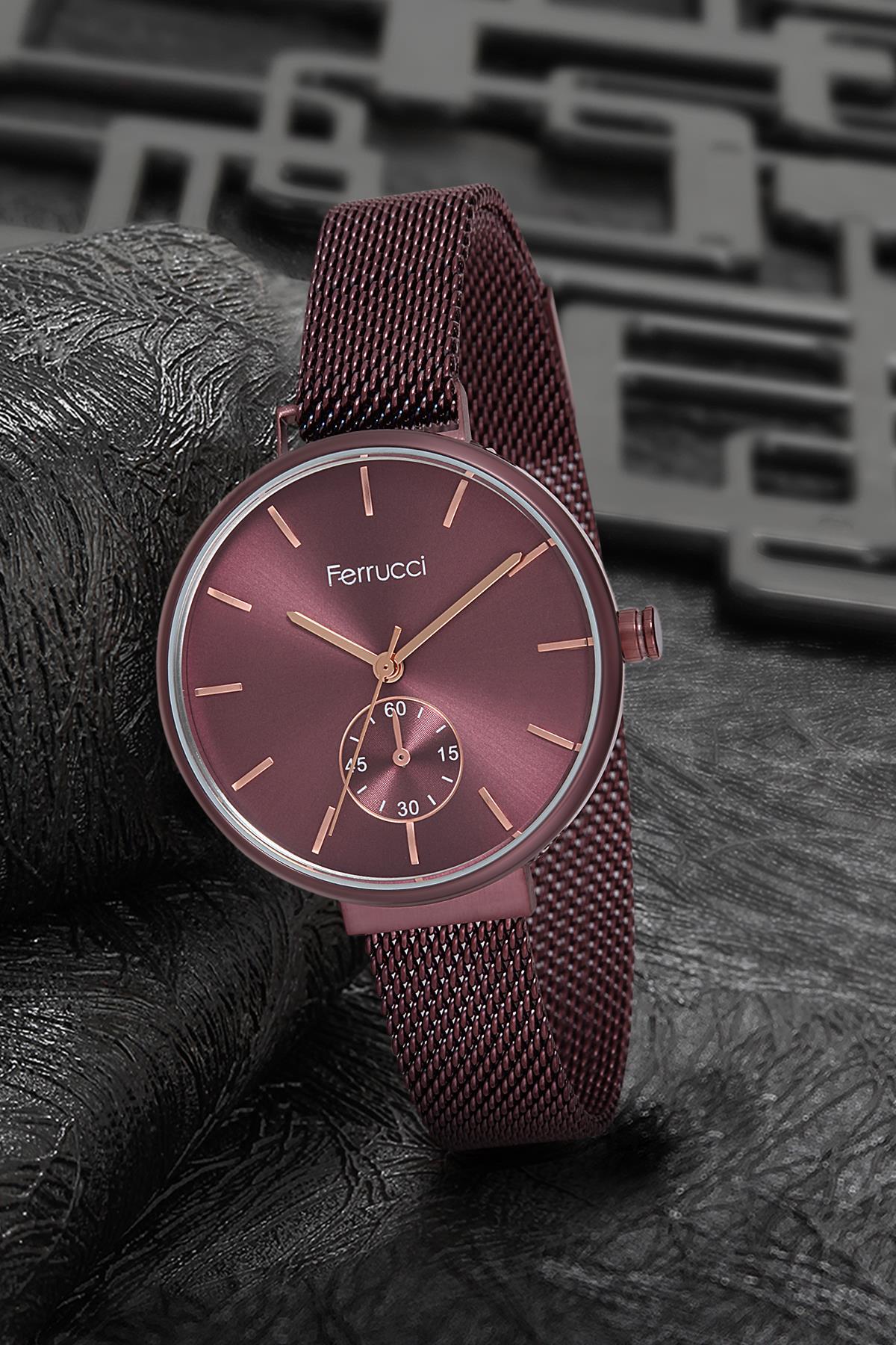 Ferrucci 9FM2466 36 mm Mor Metal Kordon Analog Kadın Kol Saati