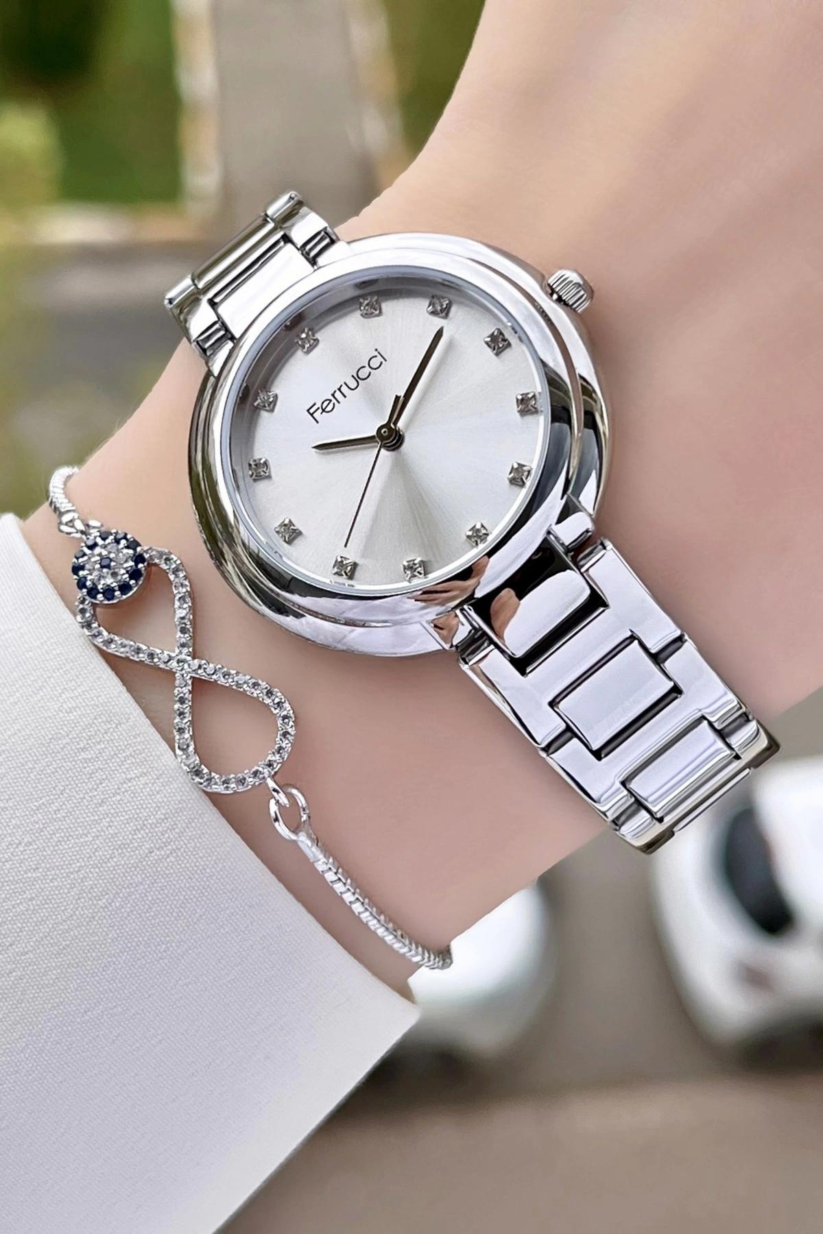 Ferrucci FCISTE231 35 mm Gri Çelik Kordon Analog Kadın Kol Saati