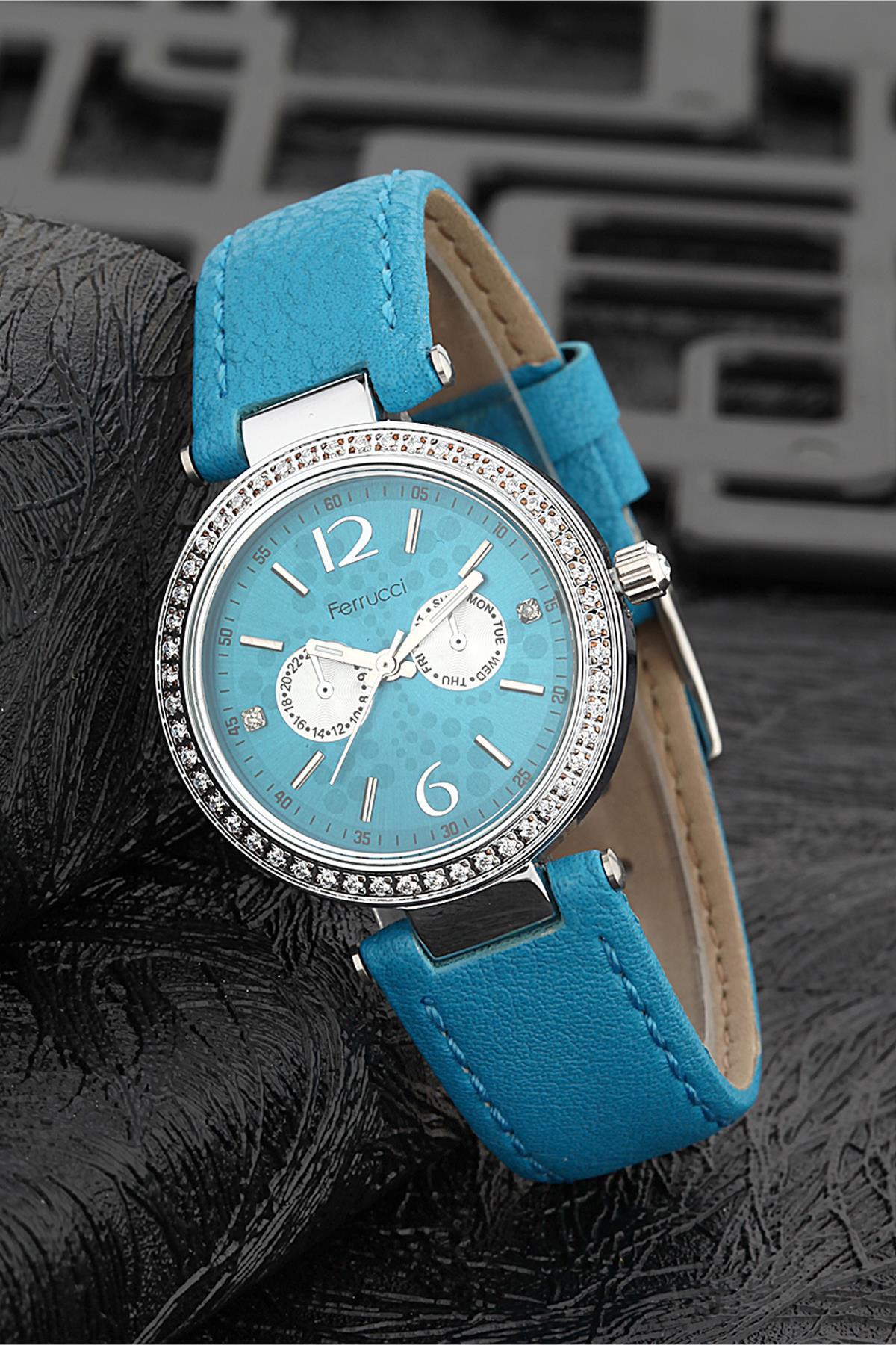 Ferrucci FRK1062 38 mm Mavi Deri Kordon Analog Kadın Kol Saati