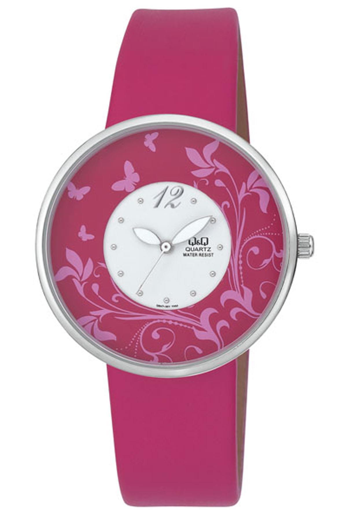 Q&Q 3A858 36 mm Pembe Deri Kordon Analog Kadın Kol Saati