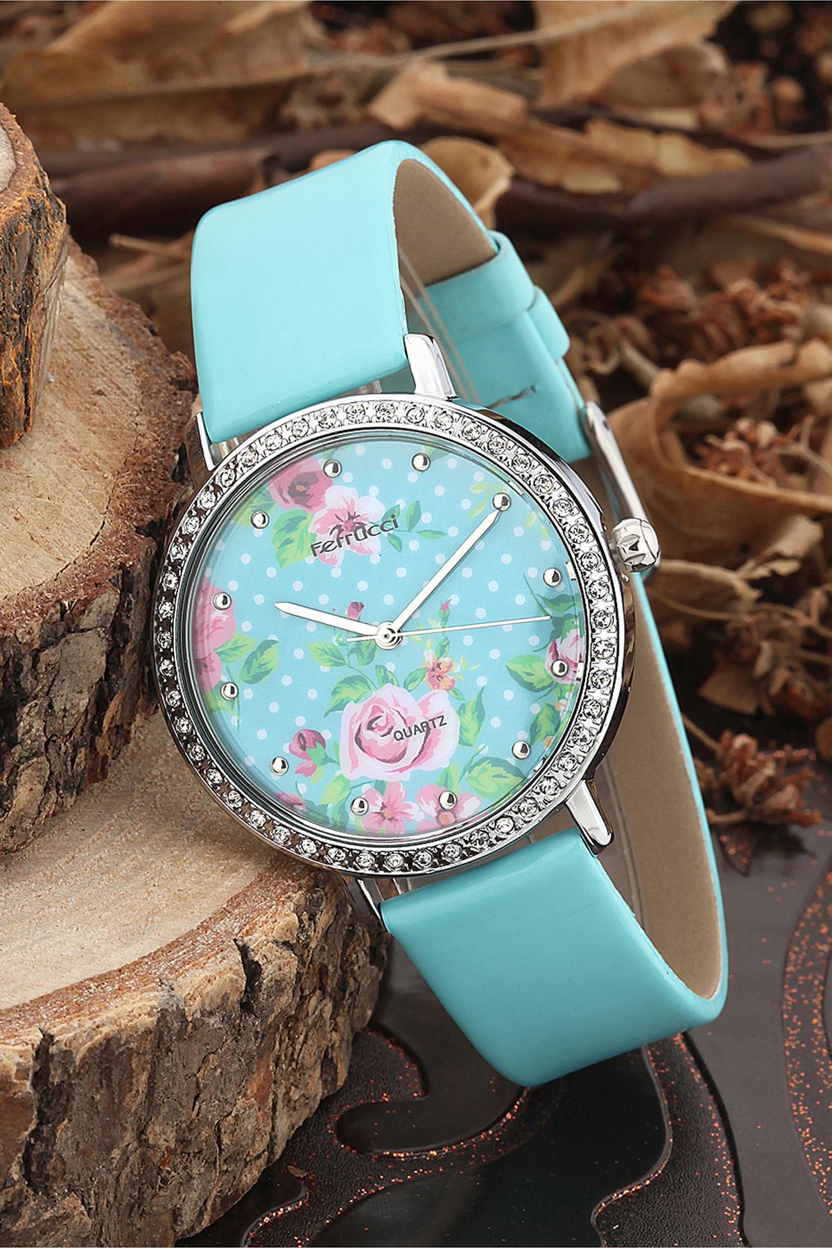 Ferrucci FRK884 39 mm Mavi Deri Kordon Analog Kadın Kol Saati
