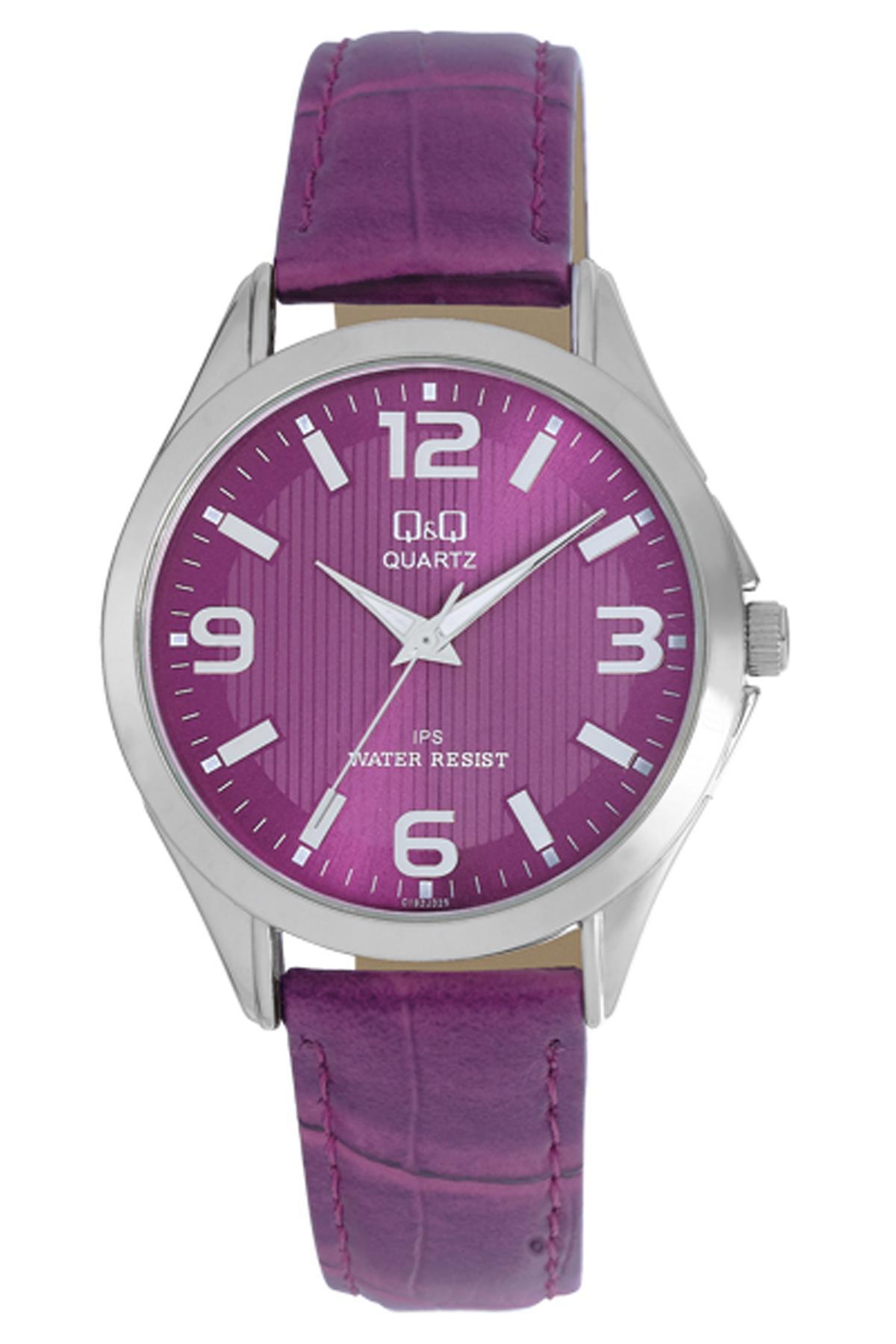 Q&Q 3A508 36 mm Mor Deri Kordon Analog Kadın Kol Saati