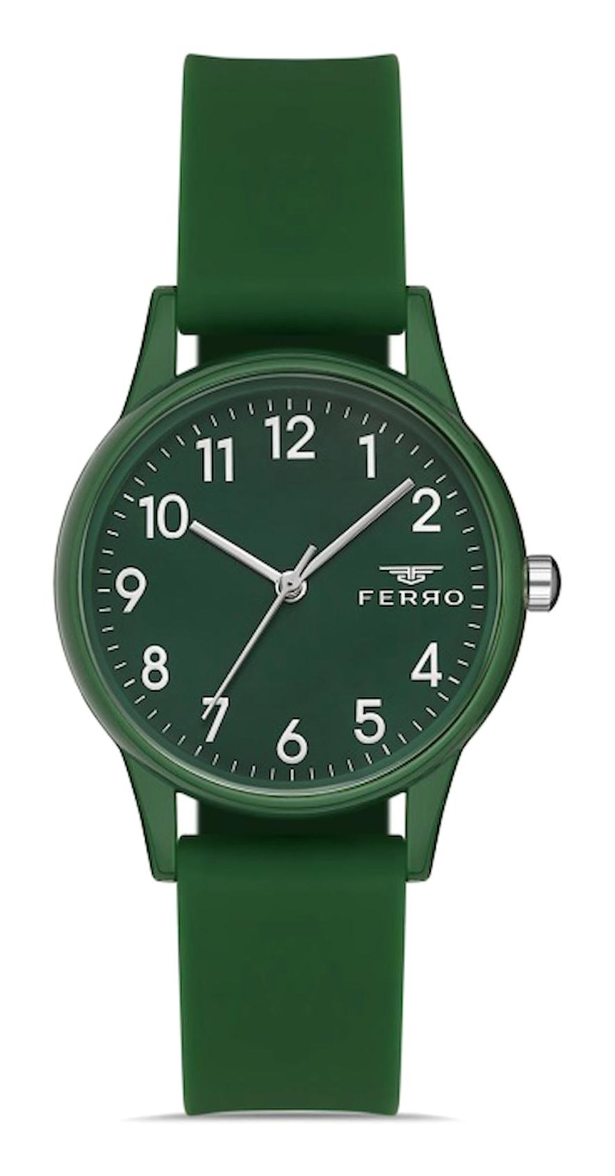 Ferro FL21343D-ZG 33 mm Yeşil Silikon Kordon Analog Unisex Kol Saati