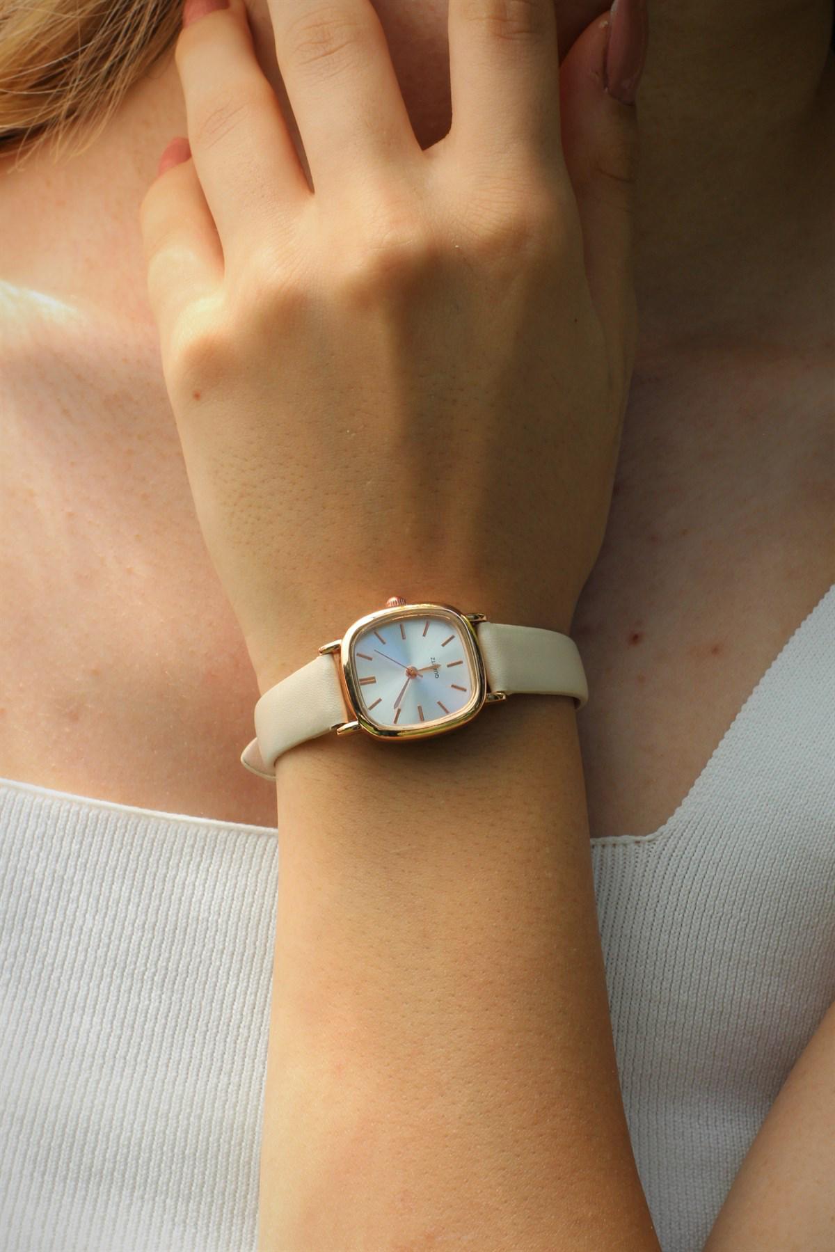 Laydi.Mo 31 mm Krem Deri Kordon Analog Kadın Kol Saati