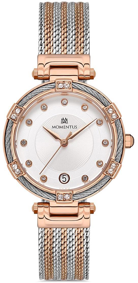 Momentus CS238R-02TR Takvimli 32 mm Gri-Rose Gold Hasır Kordon Analog Kadın Kol Saati